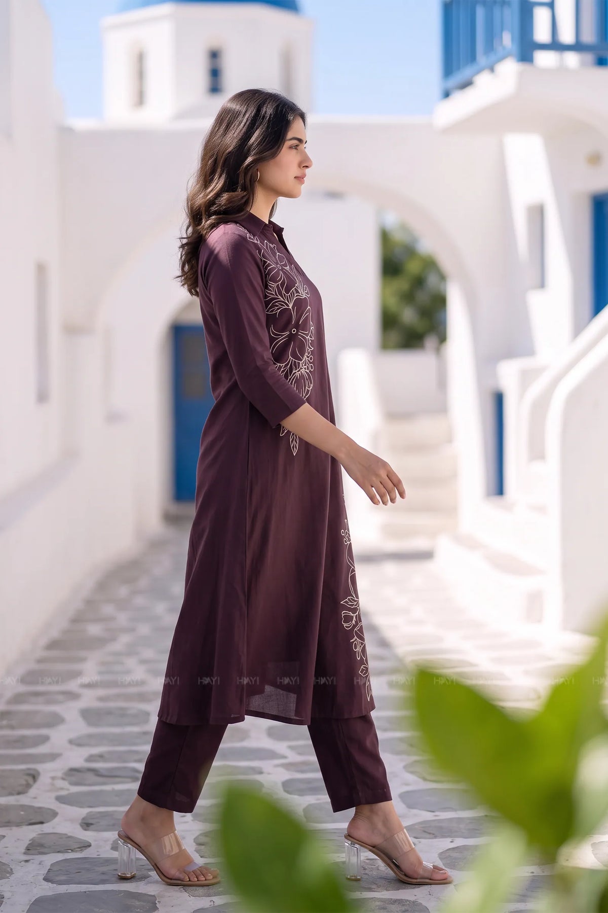 Cocoa Terra Brown Floral Printed Viscose Co-ord Set