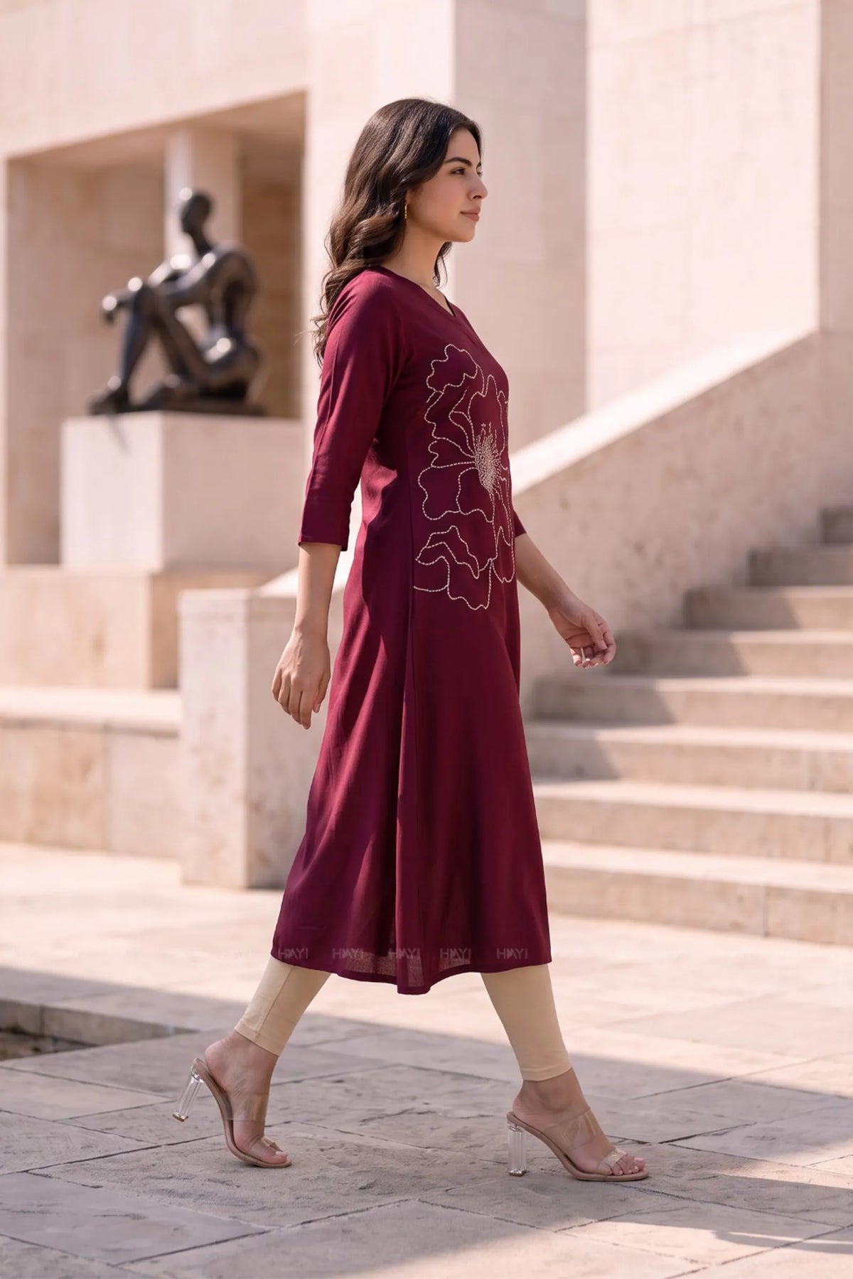 Scarlet Serenity Maroon Printed A-Line Dress