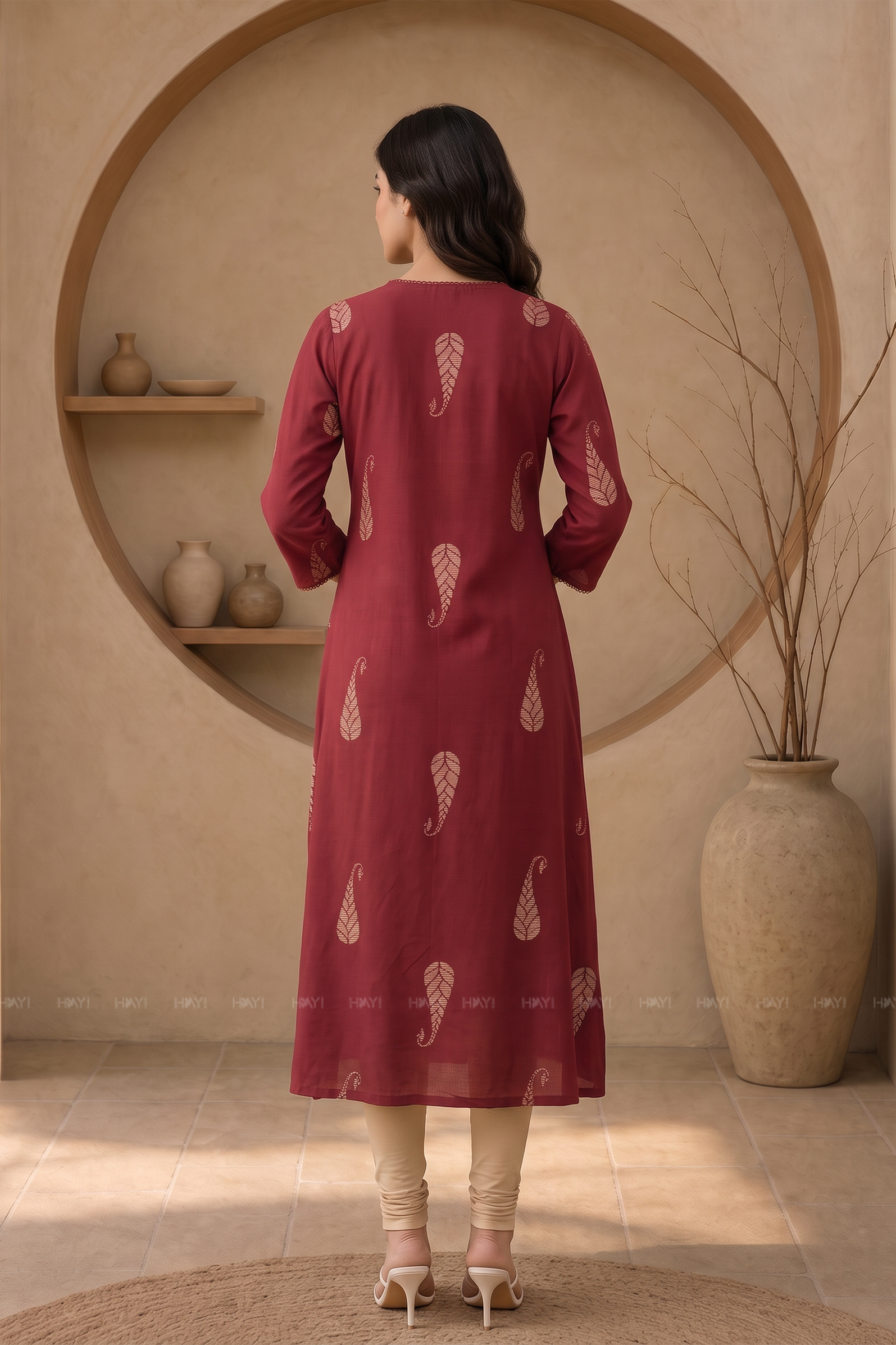 Paisley Grace Brown Printed A-Line Kurta
