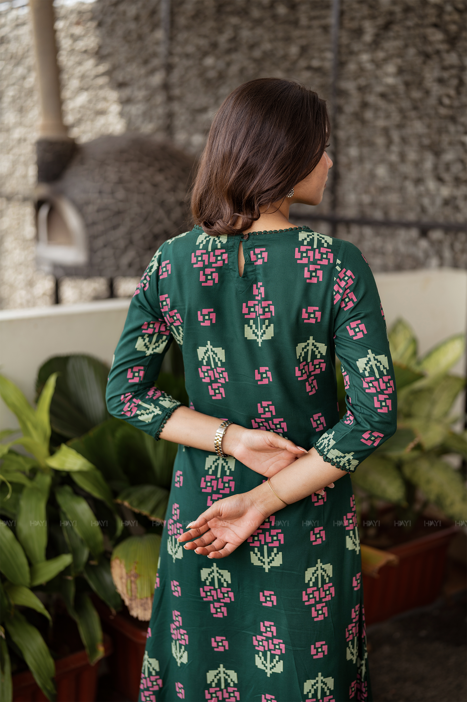 Jade Garden Dark Green Printed Viscose Kurta