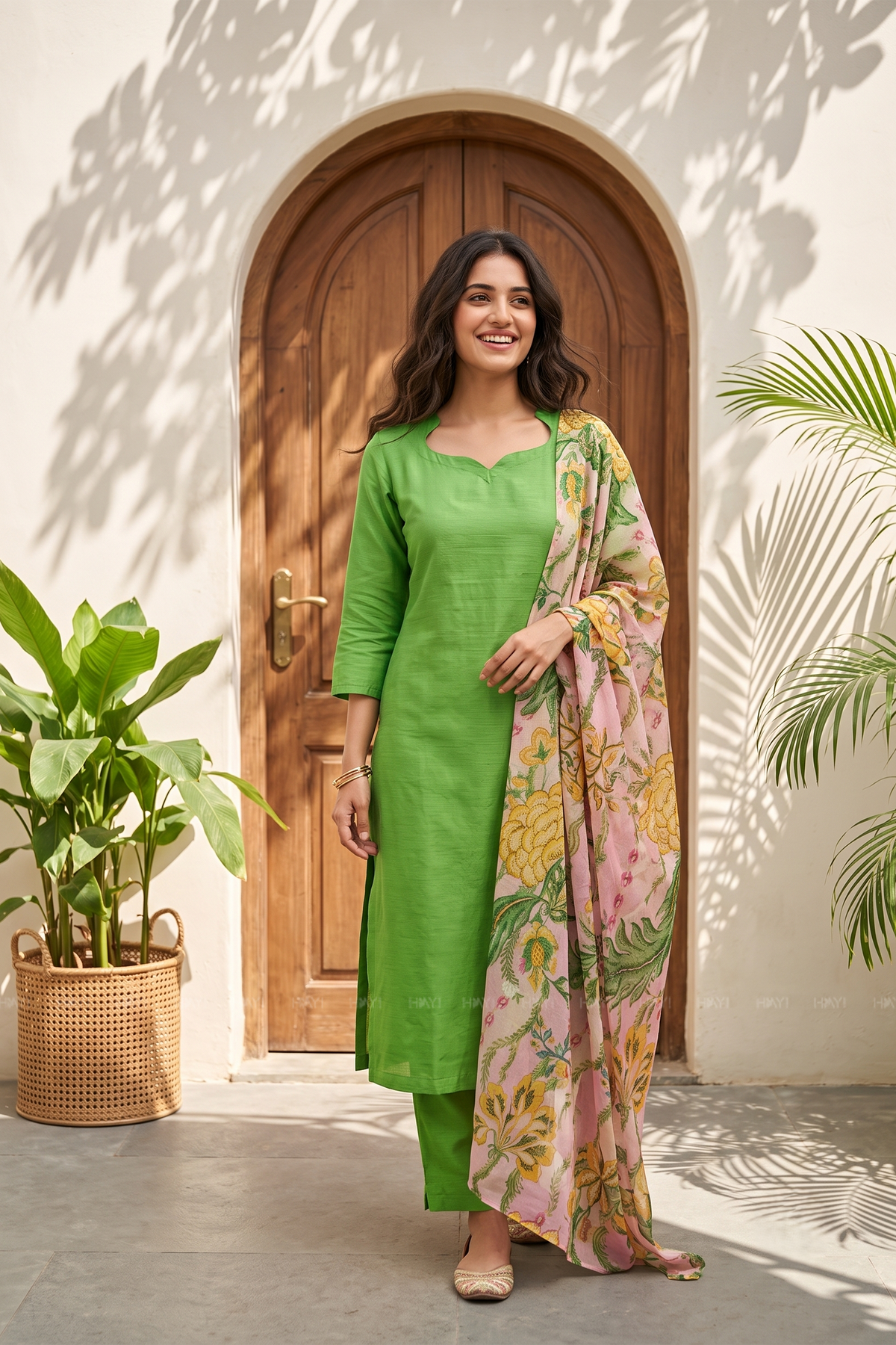 Floral Charmist Solid  2 Piece Raw silk blend Kurta with Printed  Dupatta