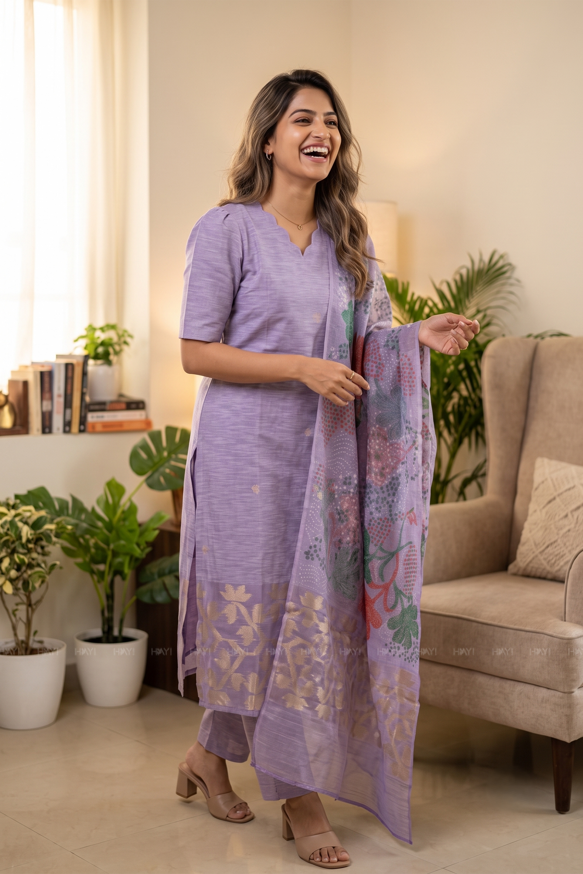 Lira Printed 3 Piece Organza Slub Kurta Set with Dupatta