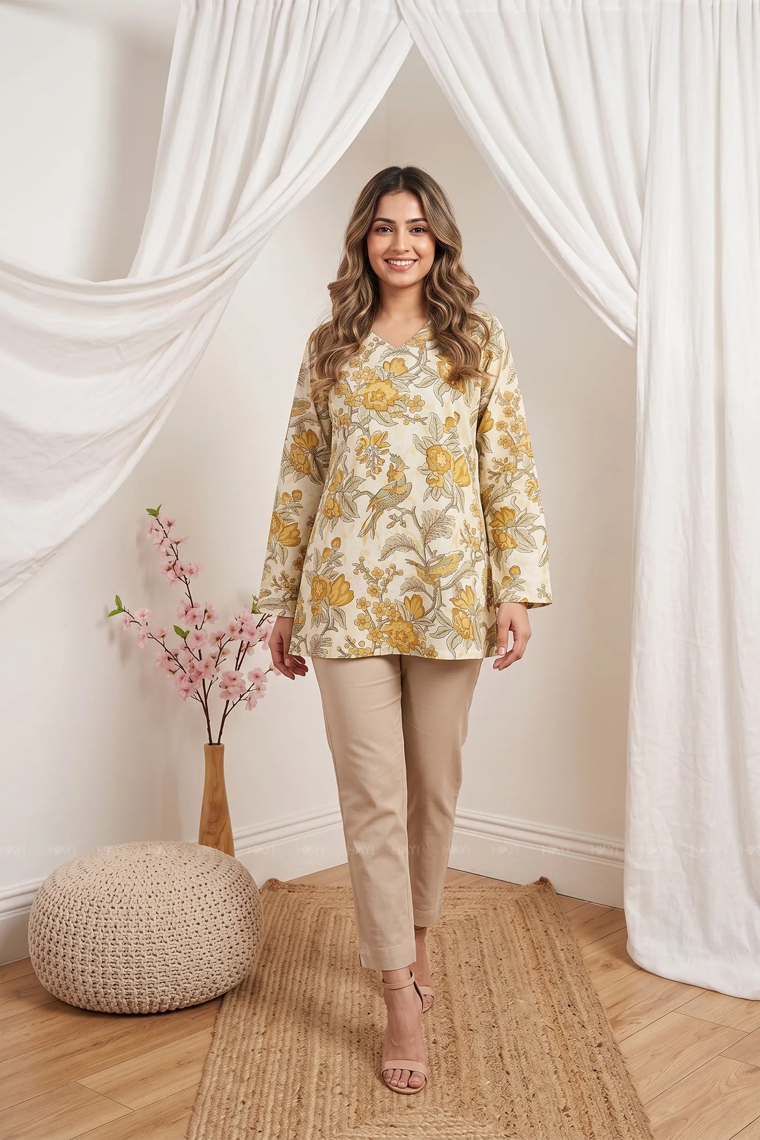 Sage Bloom Printed Short Kurta