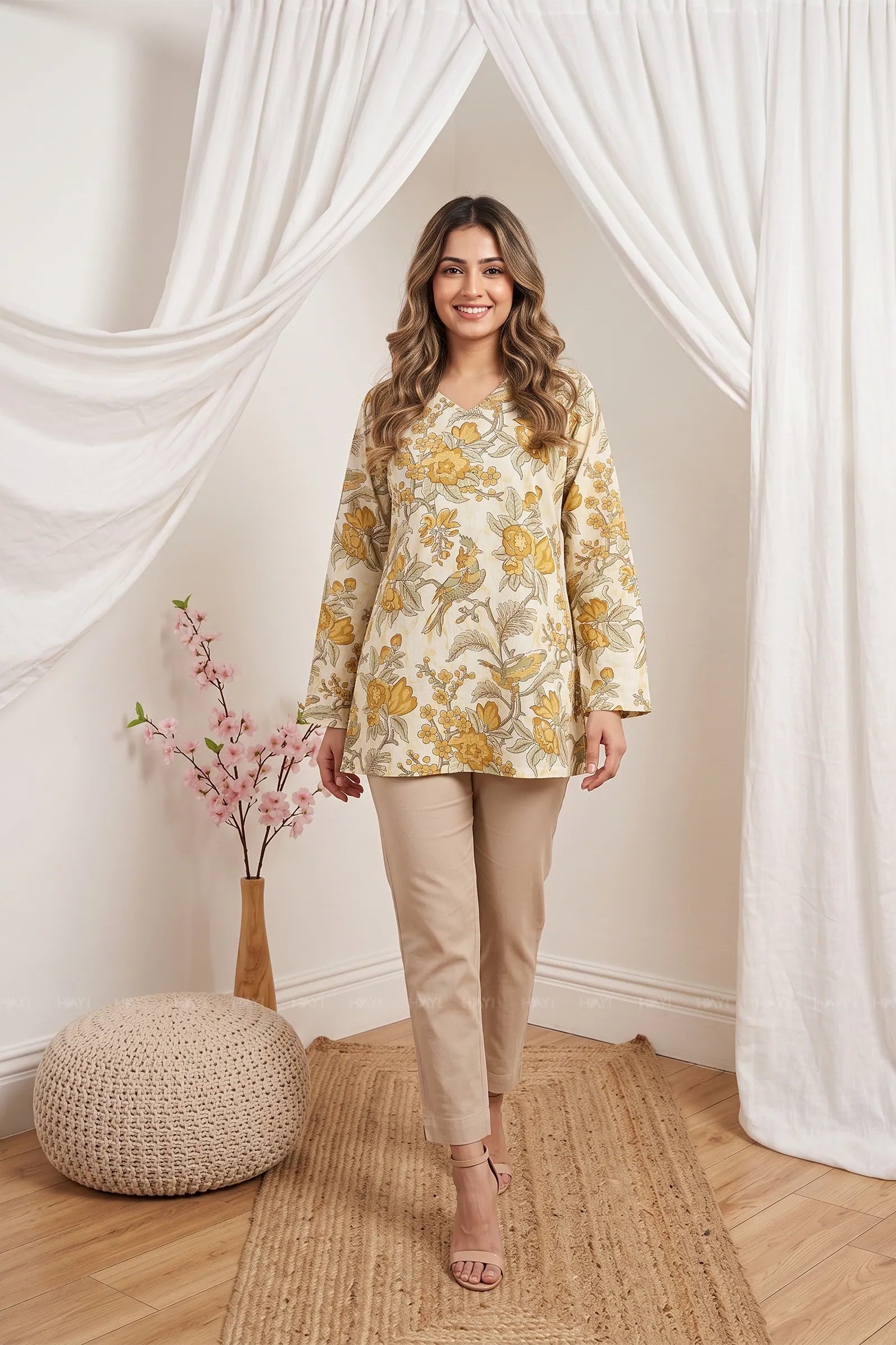 Sage Bloom Printed Short Kurta