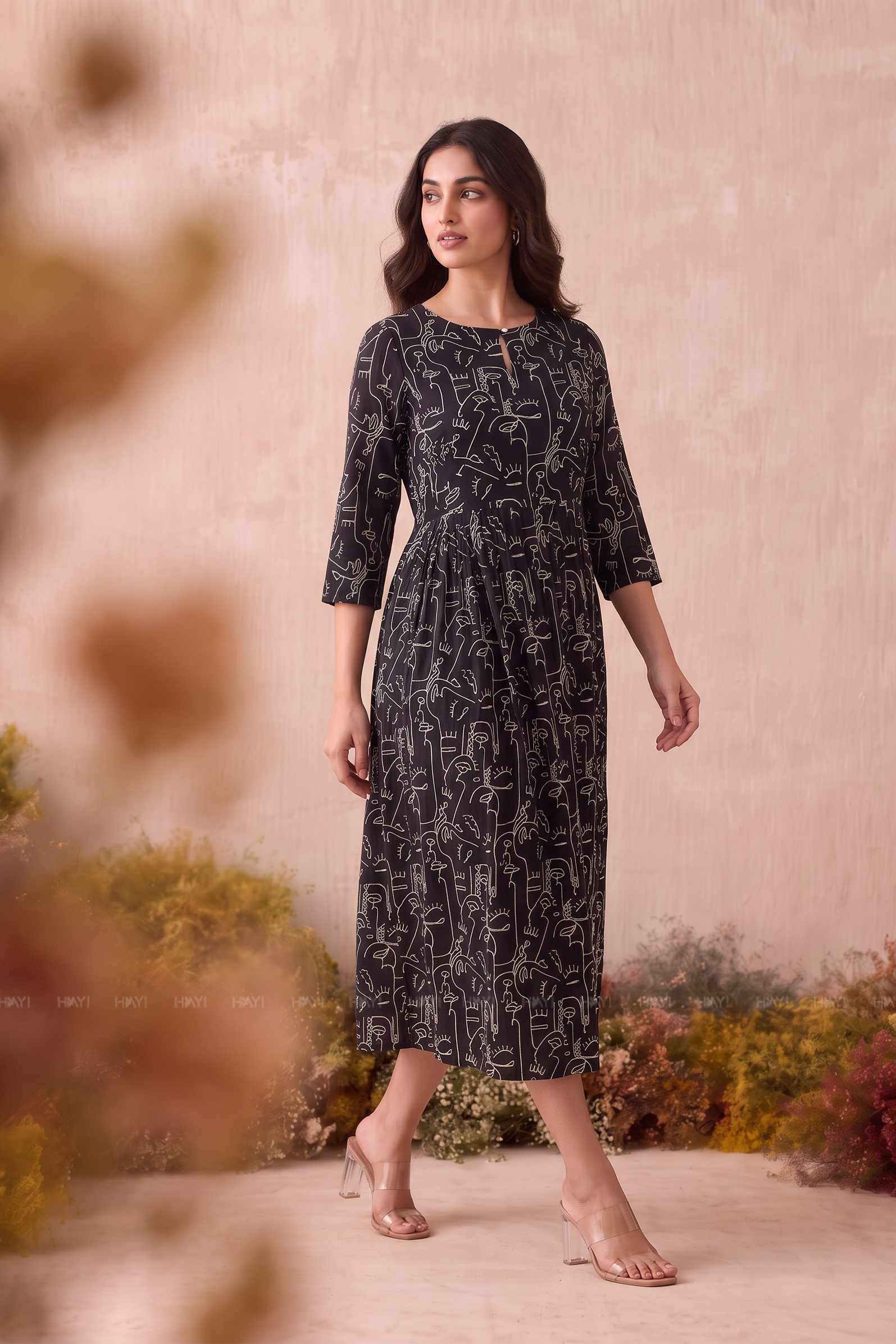 Doodle Muse Black Printed Maternity Maxi Dress