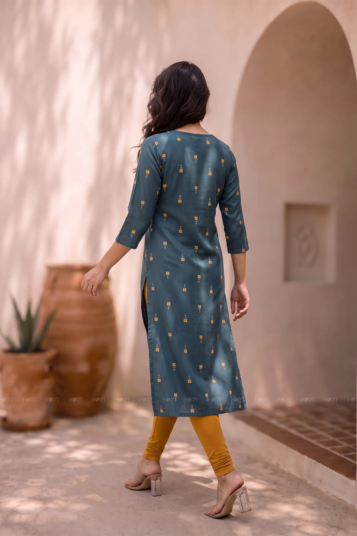 Teal Maze Teal Printed Viscose Printed Kurta