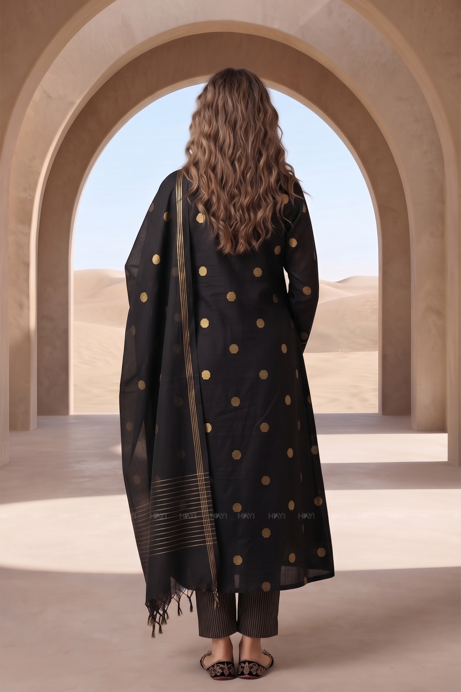 Midnight Gold Black Printed Elegant 3 Piece Kurta set