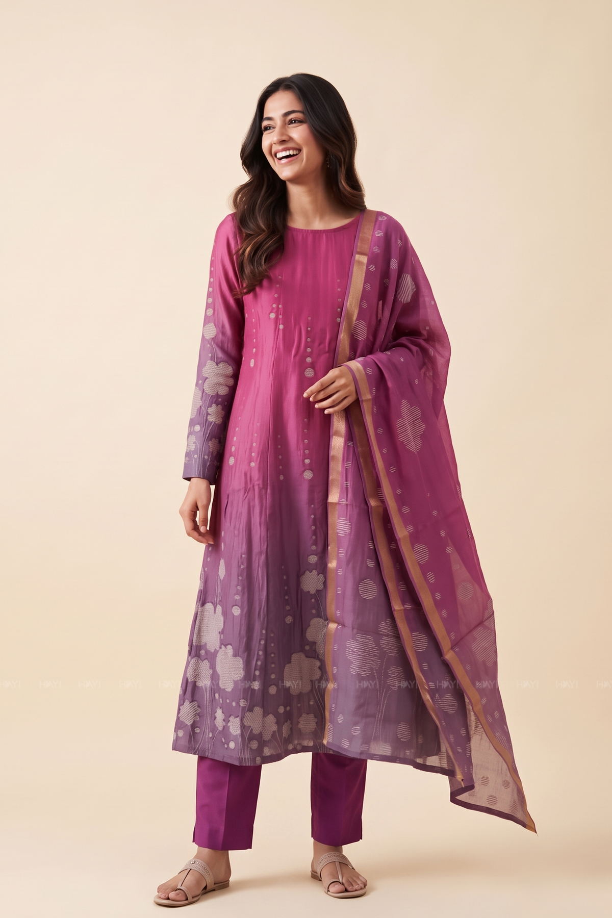 Rosy Muse Printed 2 Piece Bombay Silk Blend Kurta with Dupatta