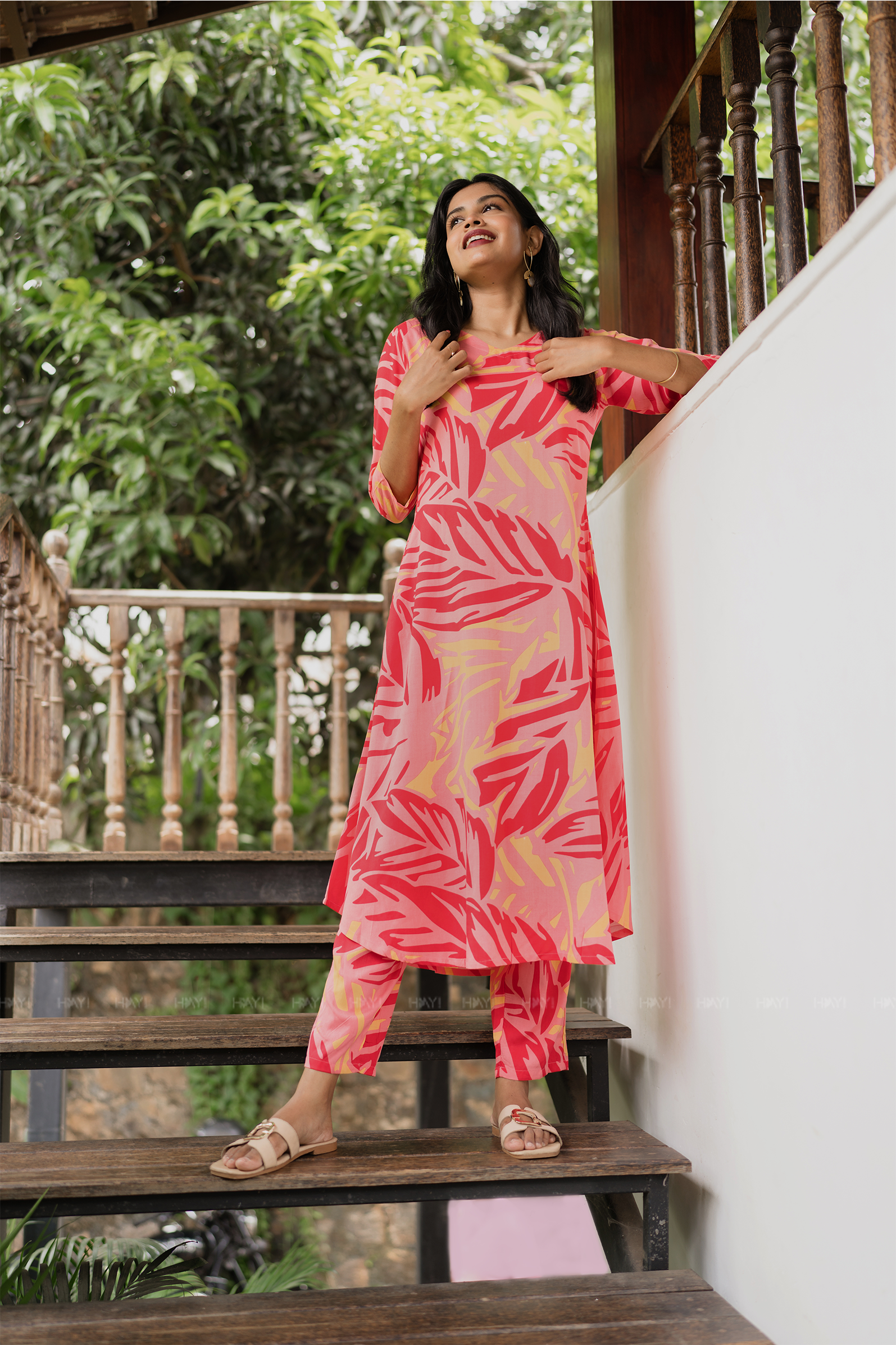 Tropic Muse Peach Printed  Twin Set