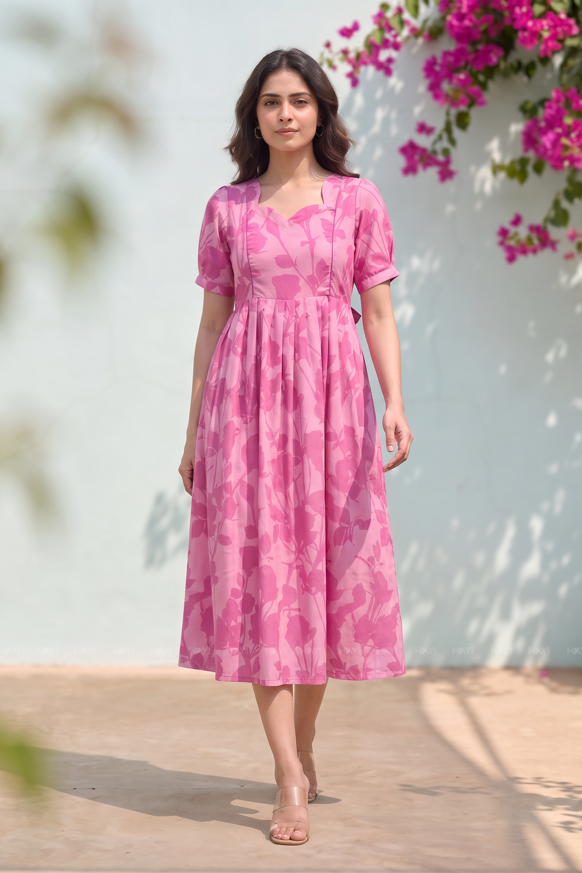 Botanical Trace Pink Printed Cotton Blend Maternity Dress