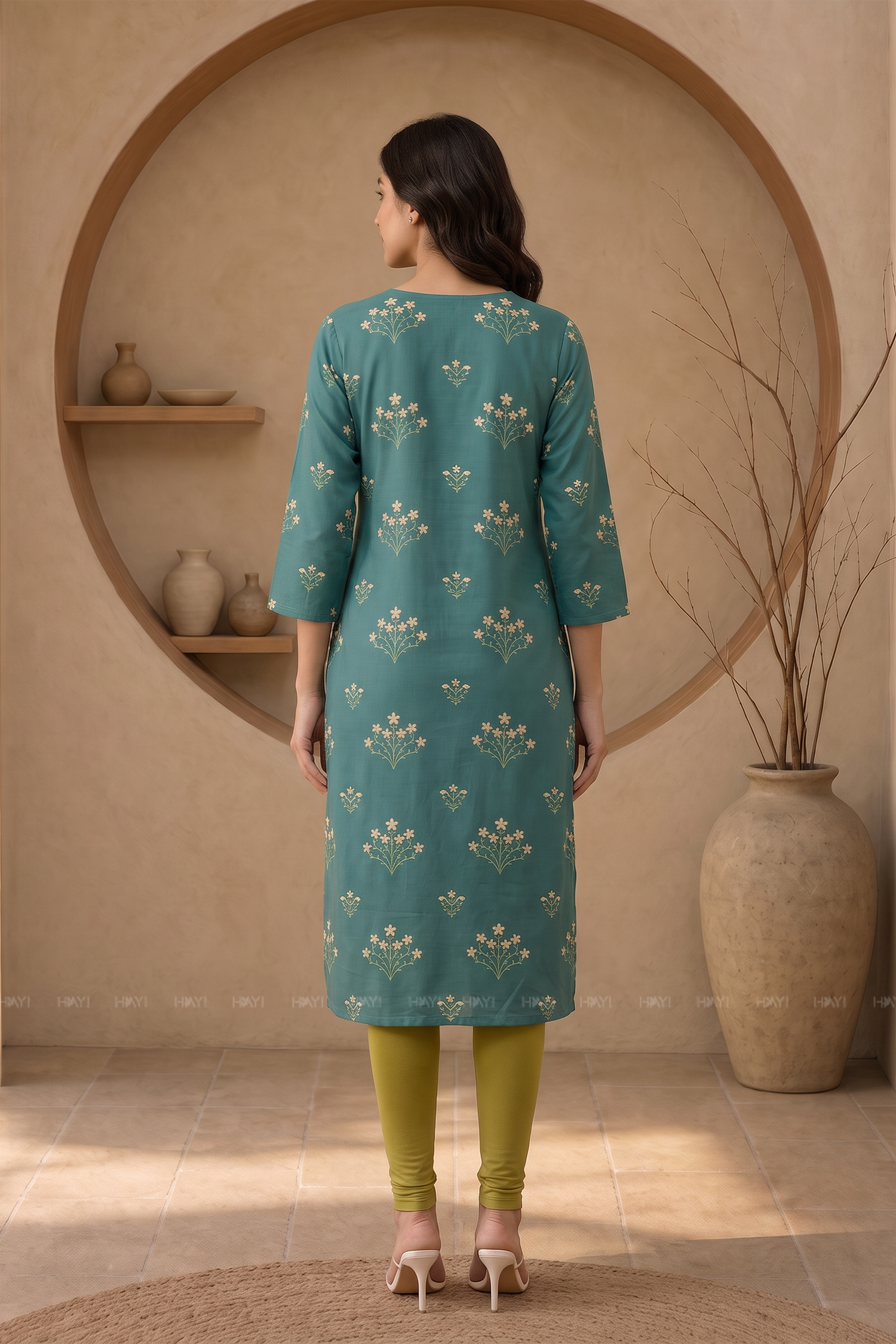 Floral Sage Floral Printed Straight Kurta