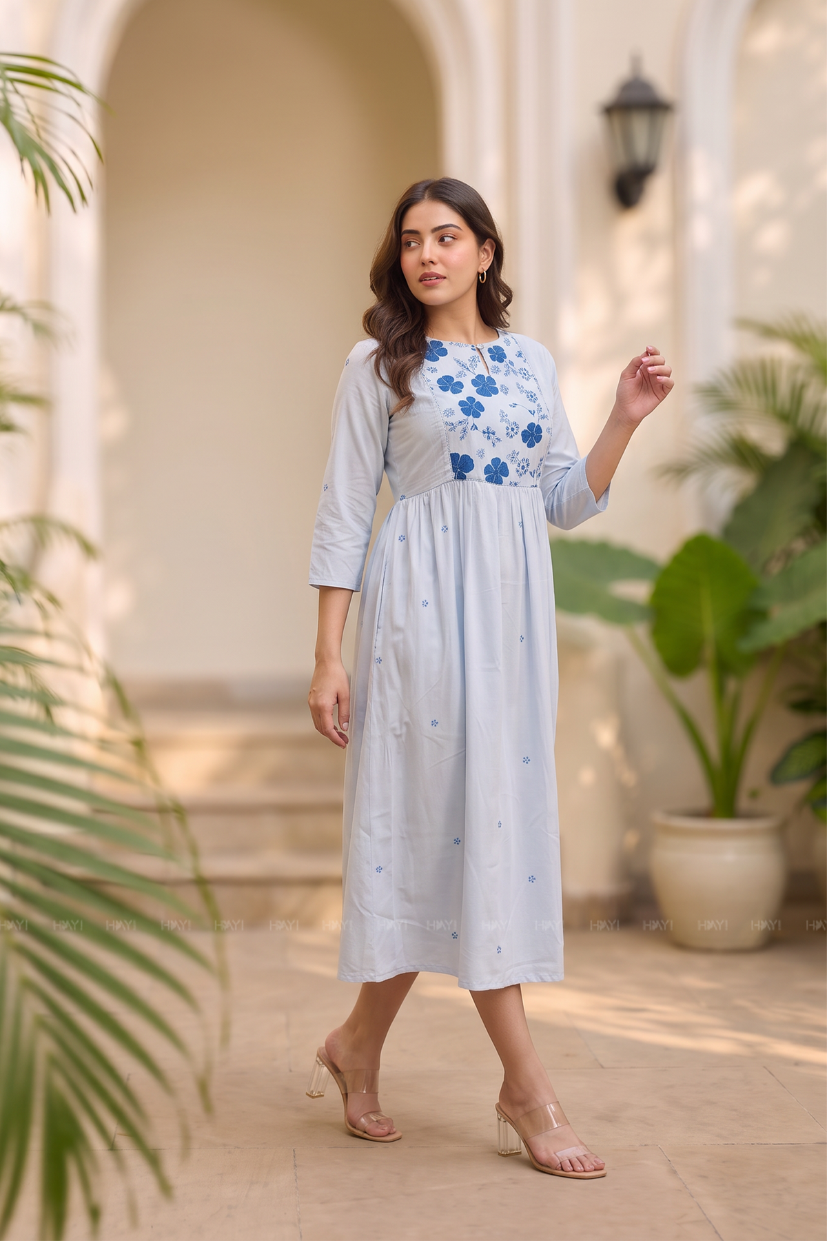 Bluebell Bloom Blue Floral Printed Maternity Maxi Dress