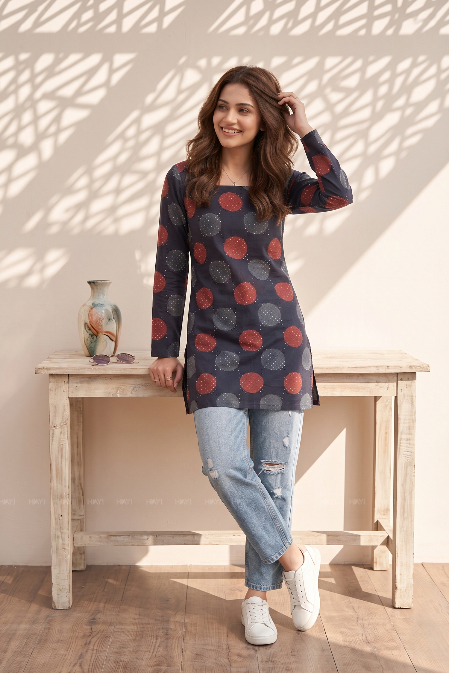 Pixel Bloom Black Printed Short Kurta