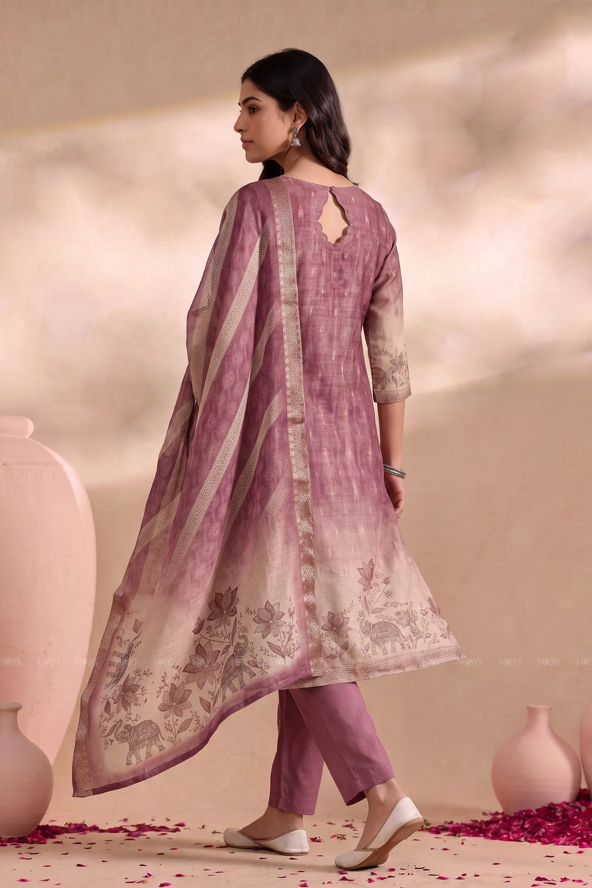 Royal Elephantino Pink Silk Blend Zari Weave 3-Piece Kurta Set