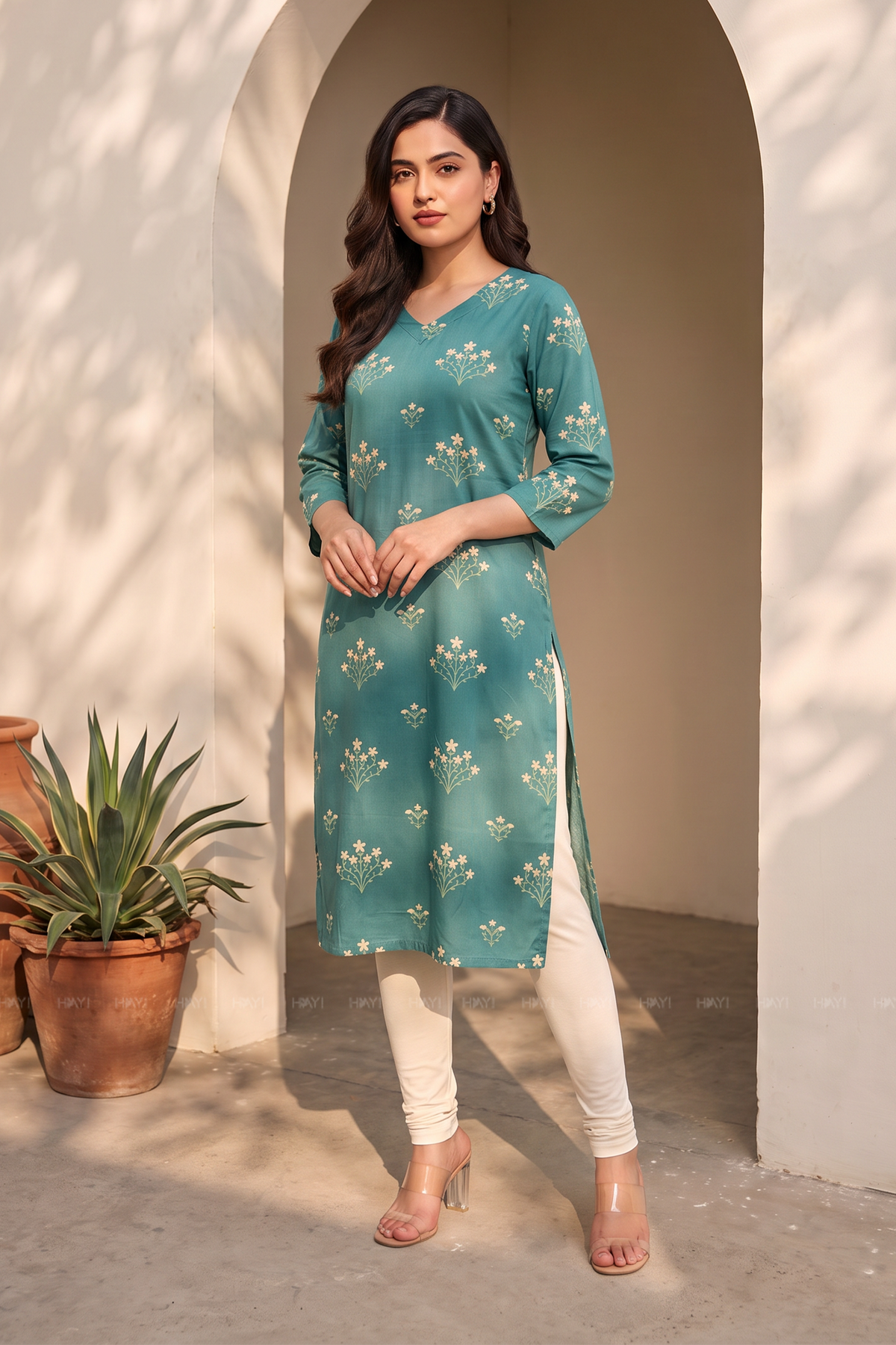 Floral Sage Floral Printed Straight Kurta