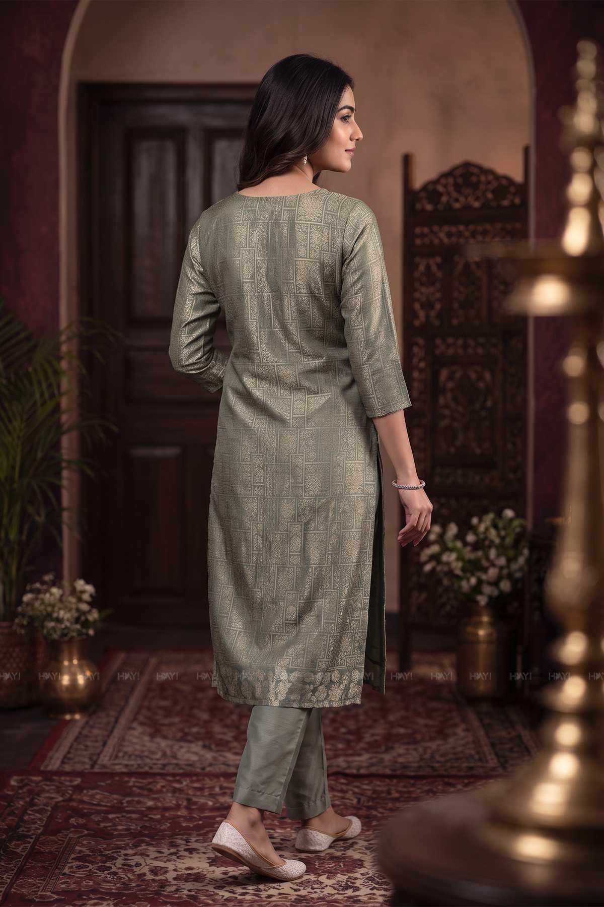 Sage Mist Green Silk Blend Jacquard 2-Piece Kurta Set