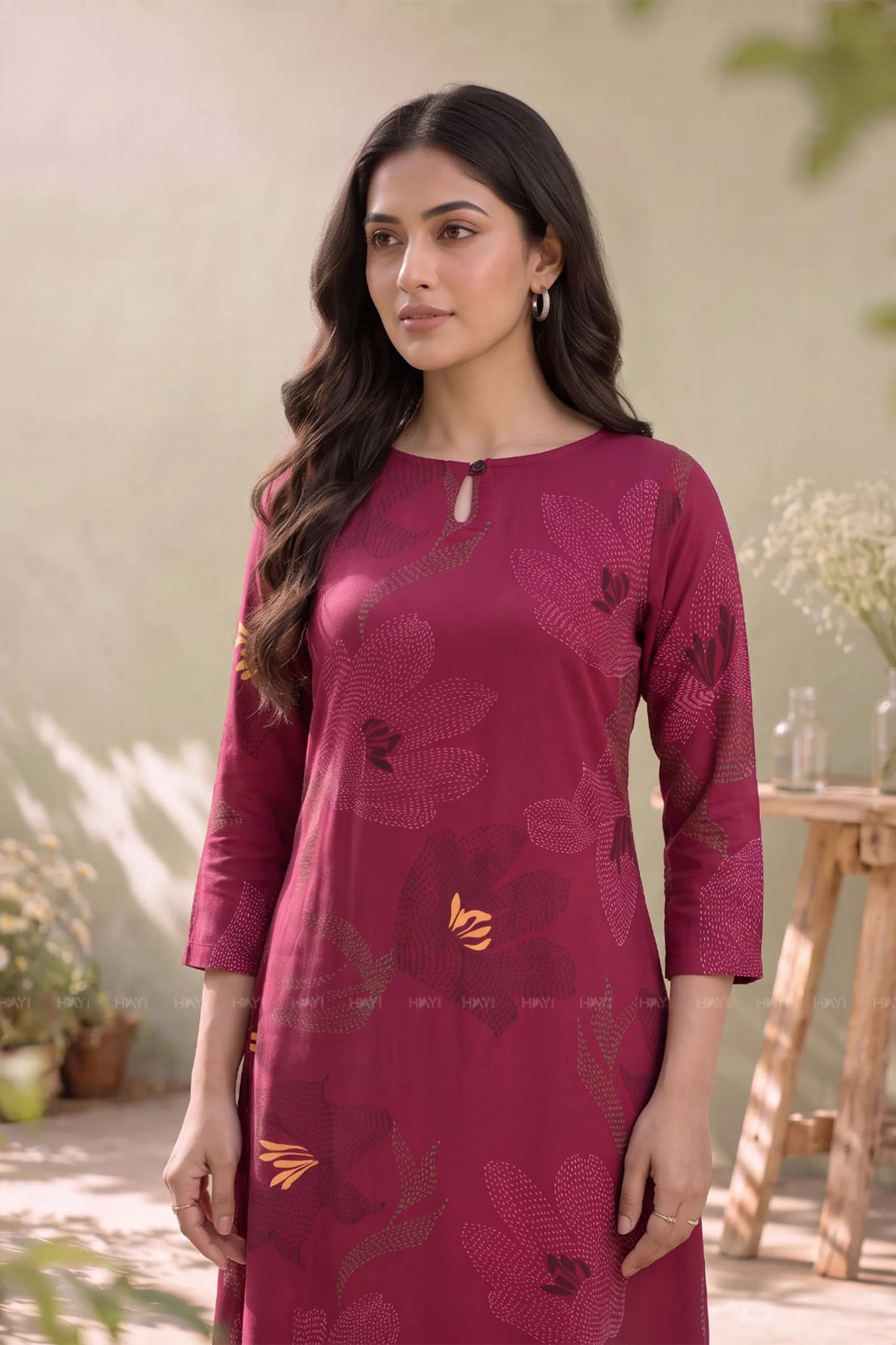 Crimson Lily Red Floral Printed A-Line Kurta