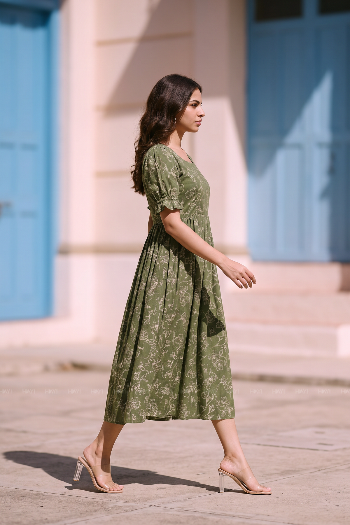Olive Muse Green Floral Printed Maternity Maxi Dress