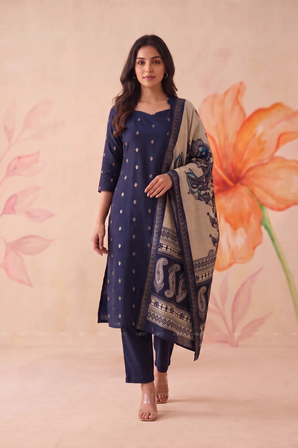 Moonlit Mosaic Navy Silk Blend 3-Piece Kurta Set
