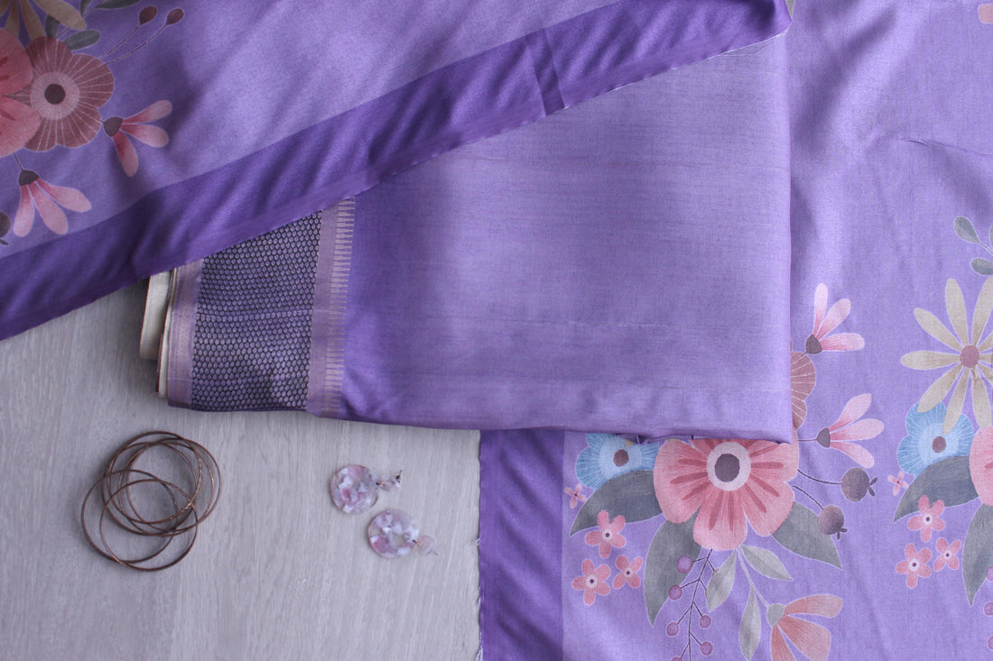 Lavender Hexa Border Shaded Blossom Unstitched Fabric