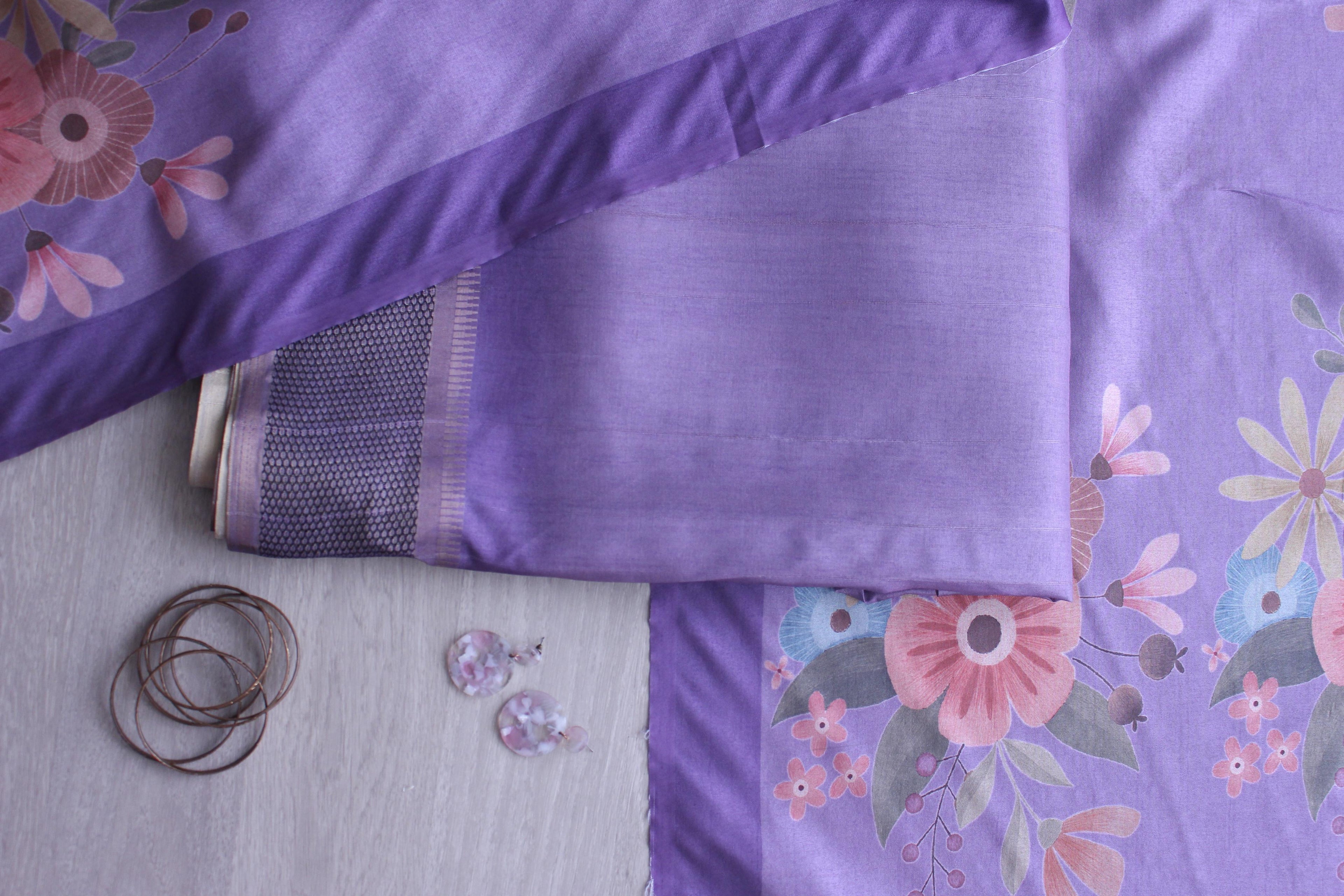 Lavender Hexa Border Shaded Blossom Unstitched Fabric