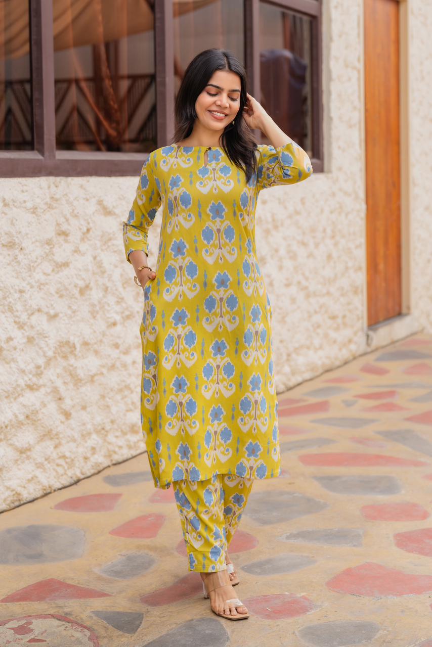 Whispering Winds Green Viscose Co-ord with Boat Neck &amp; 3/4th Sleeves