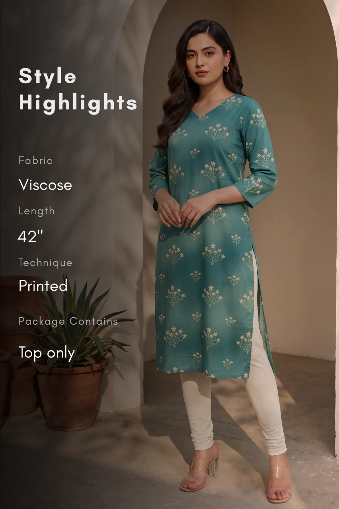 Floral Sage Floral Printed Straight Kurta