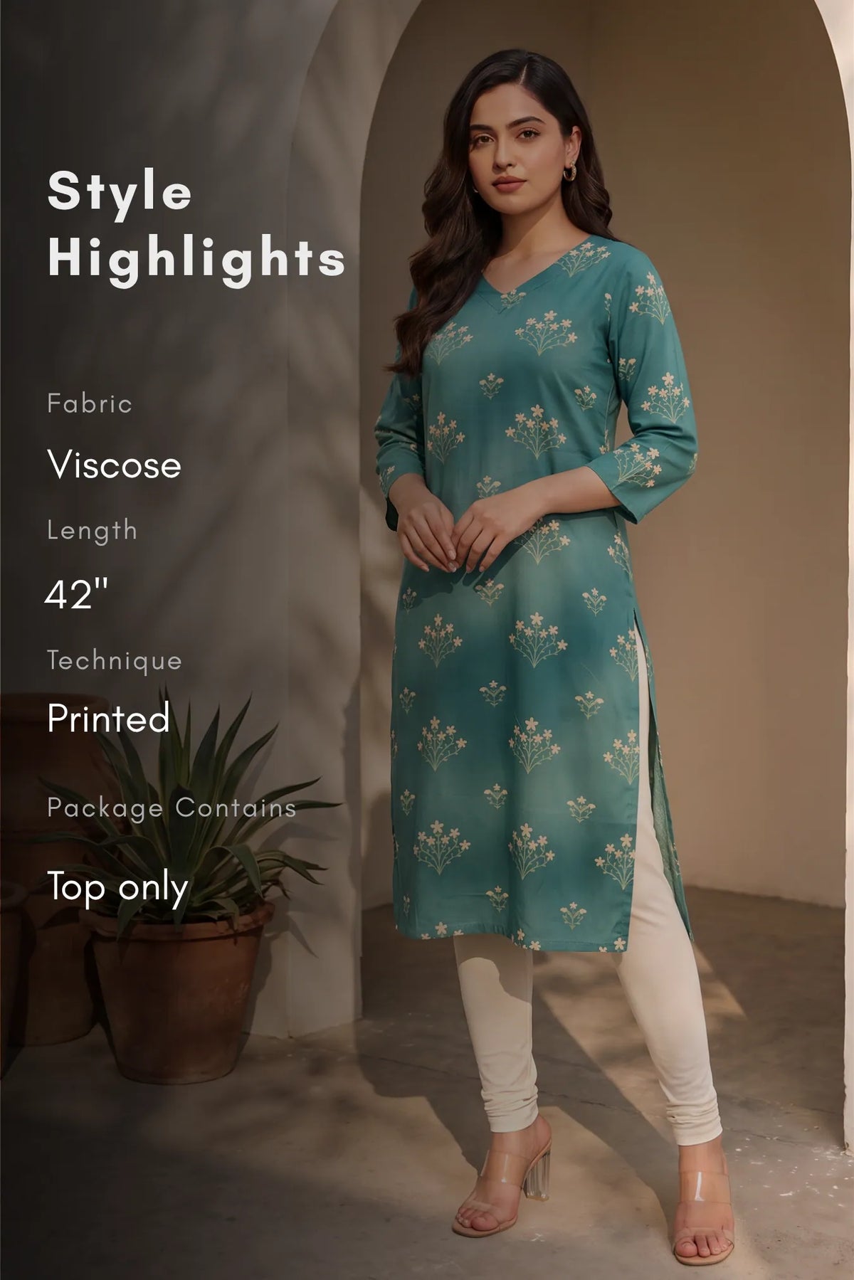 Floral Sage Floral Printed Straight Kurta