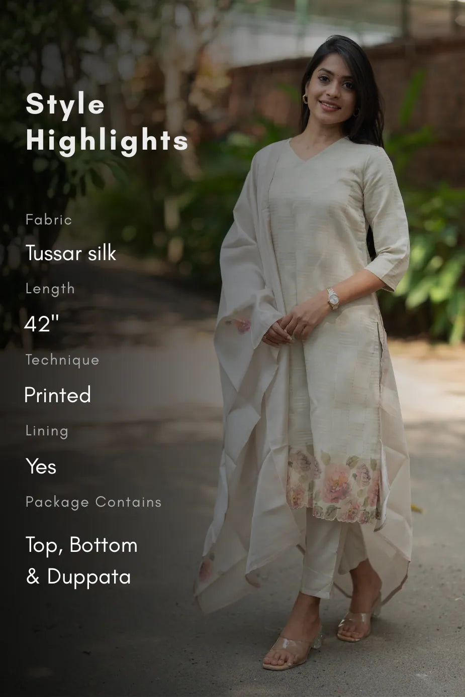 Rosvika Pearl Printed Tussar Checks Kurta Set with Dupatta