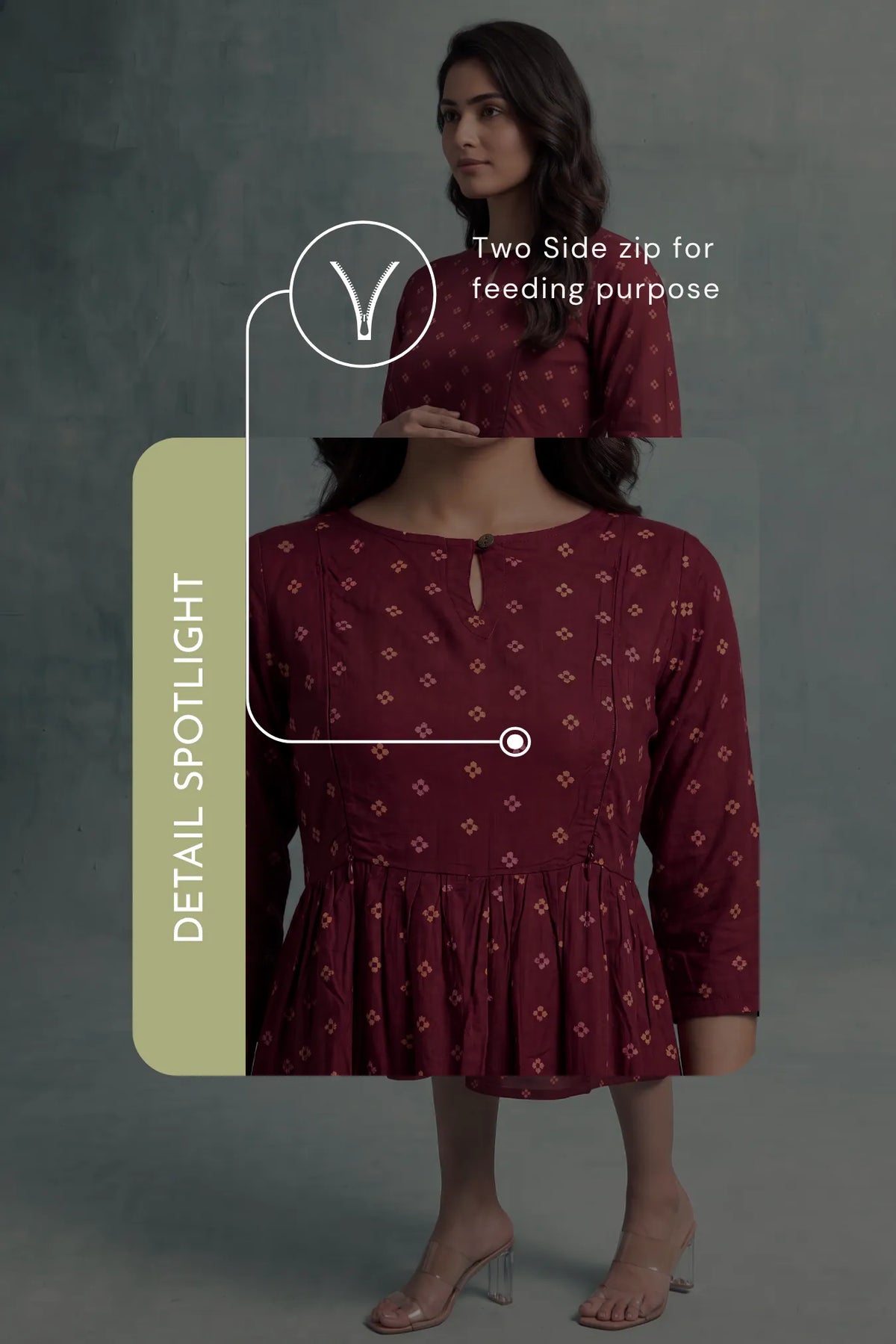 Berry Belle Maroon Printed Maternity Maxi Dress