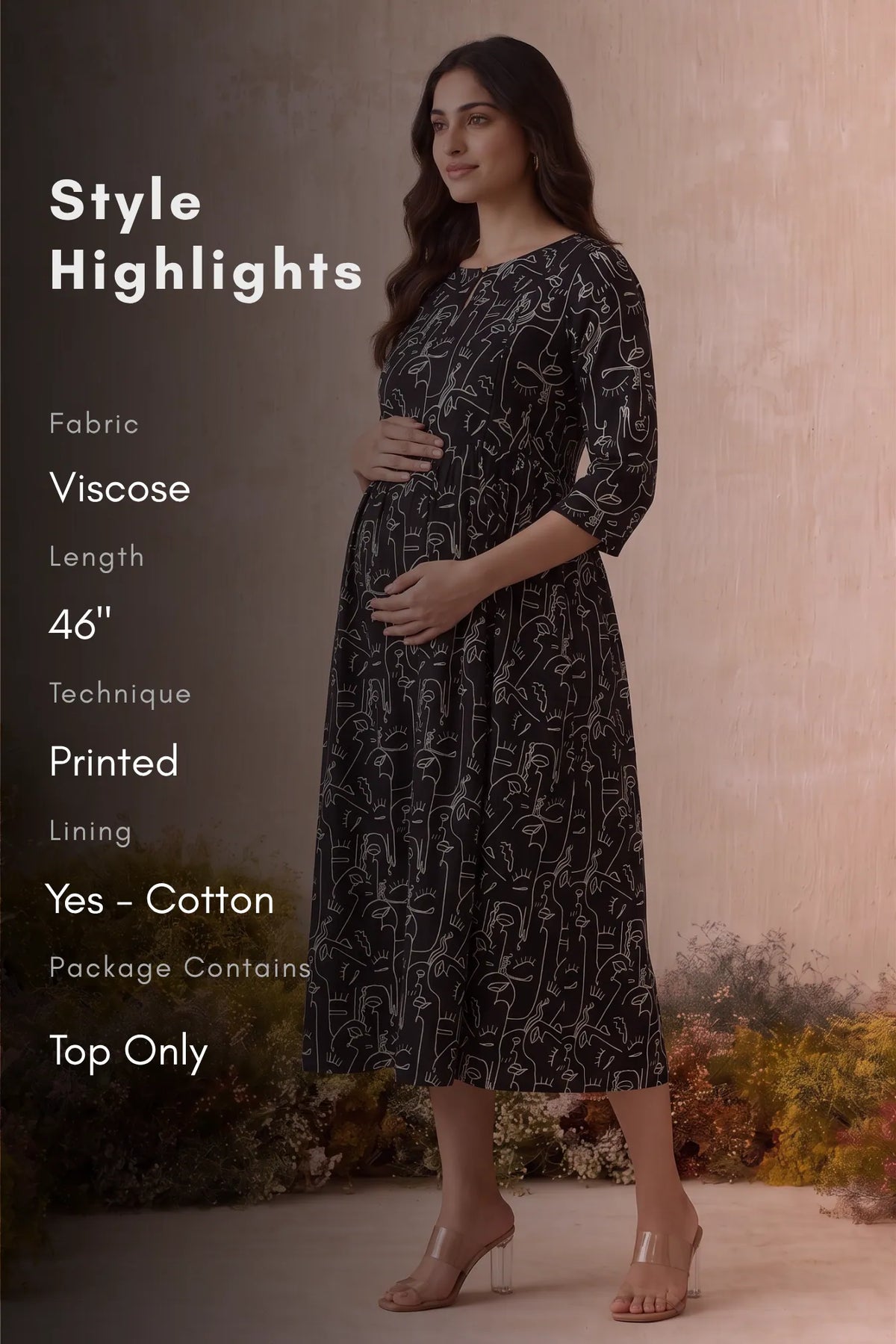 Doodle Muse Black Printed Maternity Maxi Dress