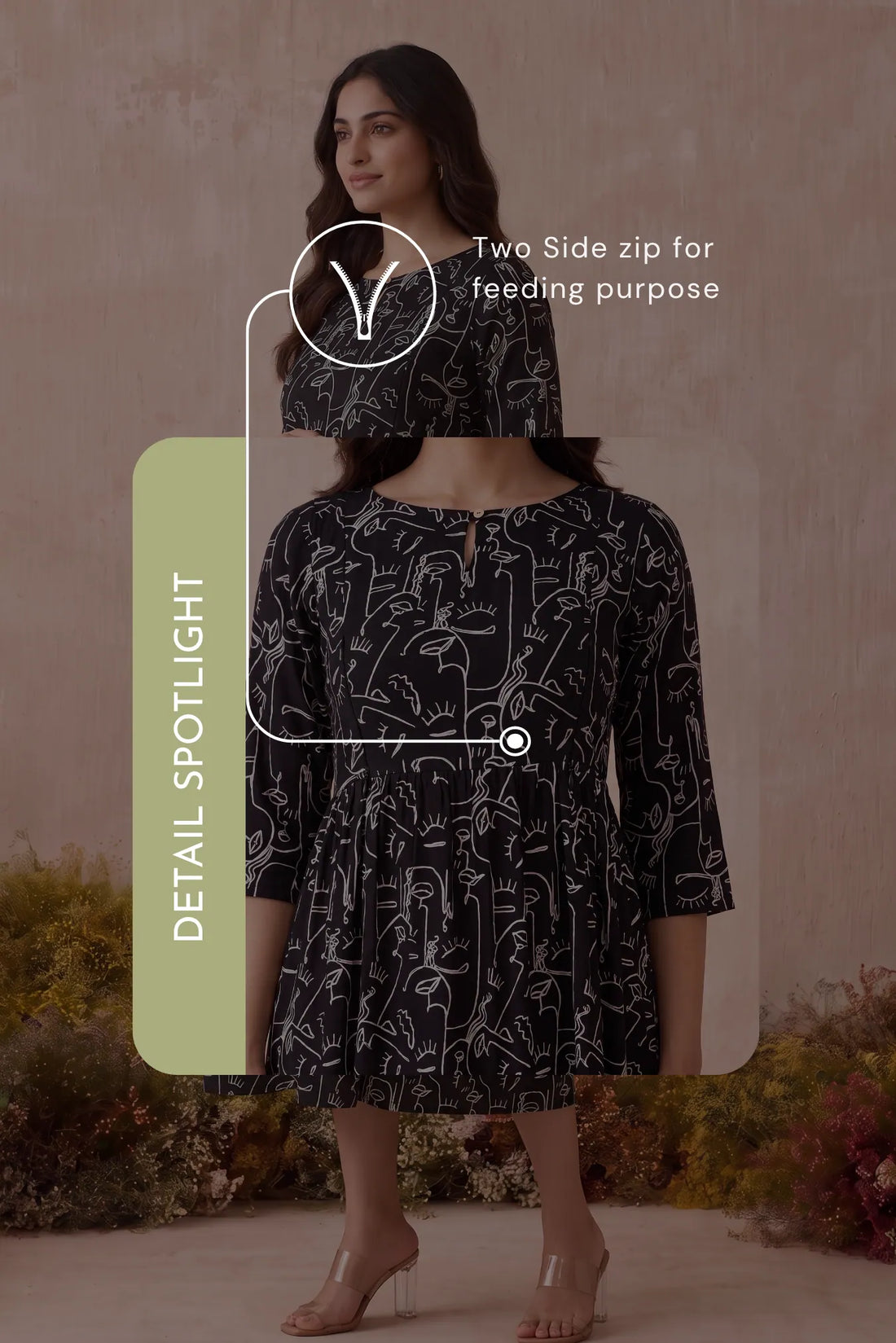 Doodle Muse Black Printed Maternity Maxi Dress