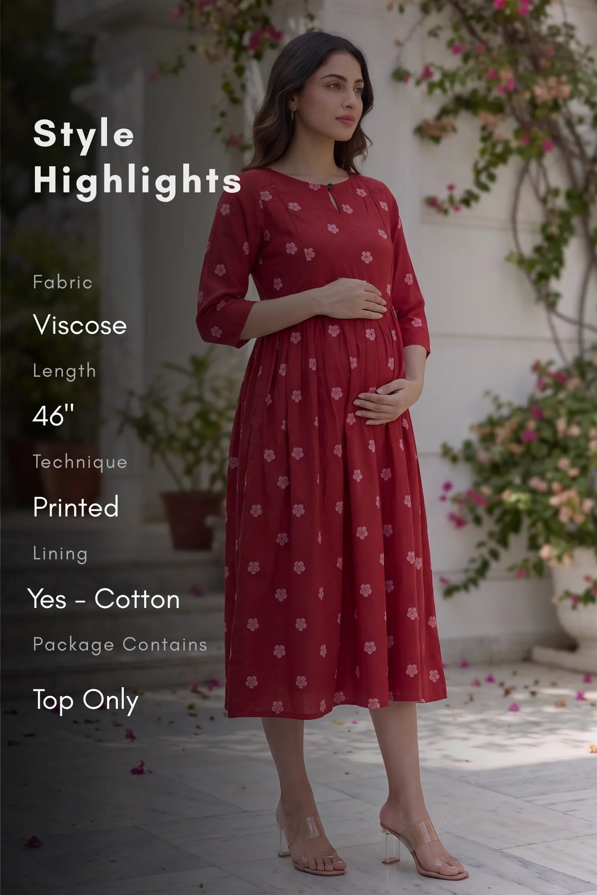 Leafy Grace Red Printed Maternity Maxi Dress