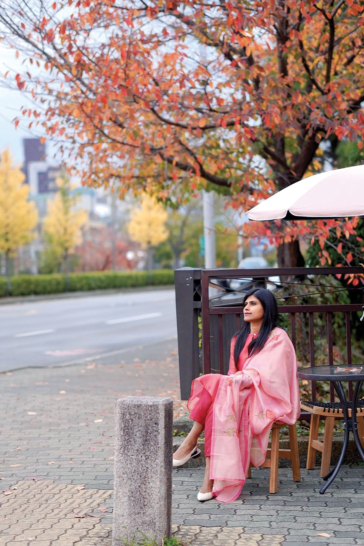 Tavira Pink 3 piece Tussar Silk Blend Printed Kurta with Pant &amp; Dupatta