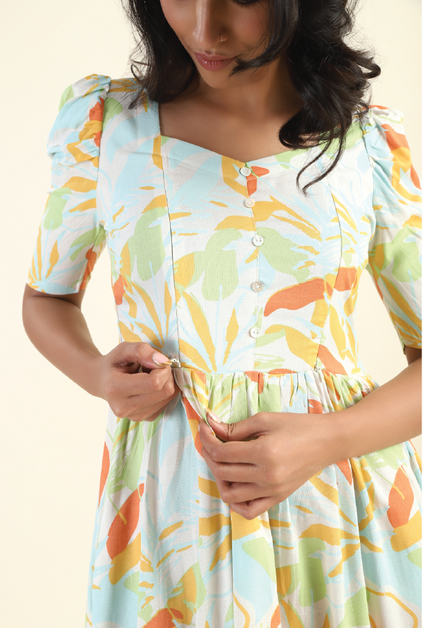 Lush Ember Beige printed with two sided zip feeding and maternity wear