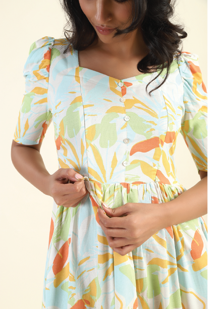 Lush Ember Beige printed with two sided zip feeding and maternity wear