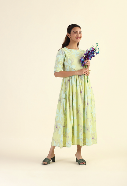 Floral Mosaic Green printed Maternity and Feeding dress