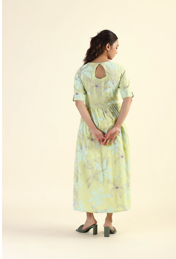 Floral Mosaic Green printed Maternity and Feeding dress