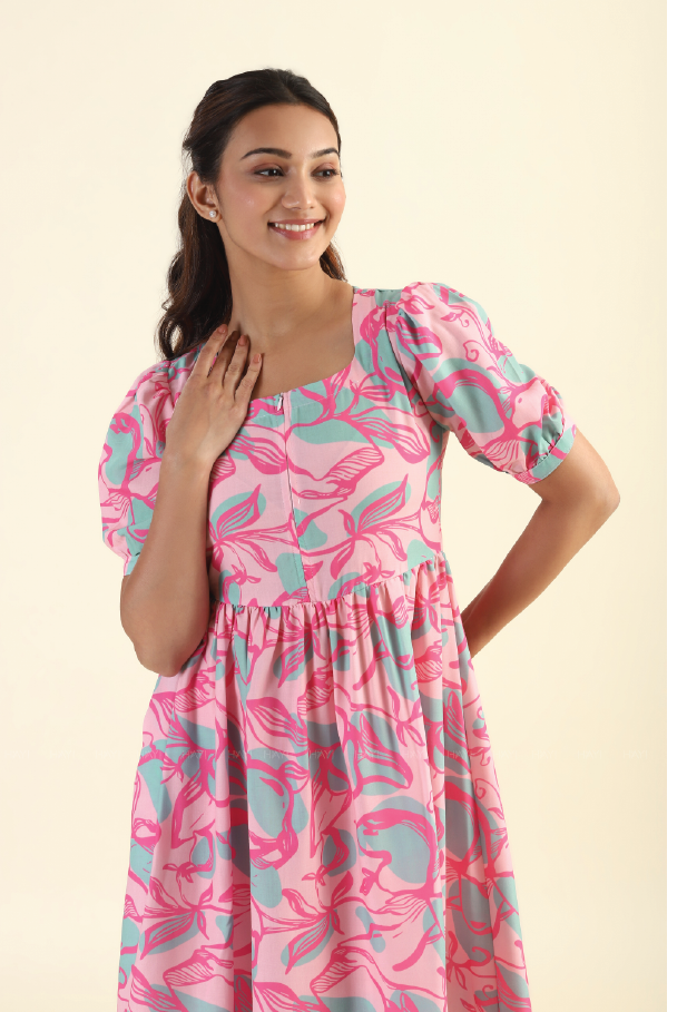 Wild Blush Pink printed feeding and maternity wear