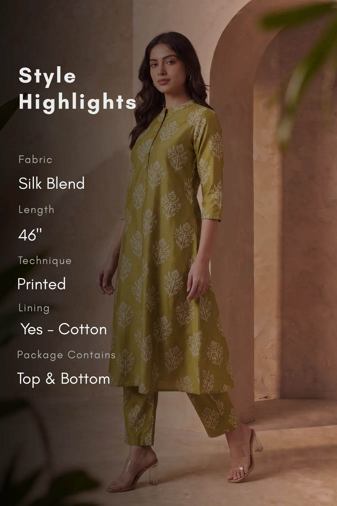 Floral Melodies Green Silk Blend Printed Co-ords Set