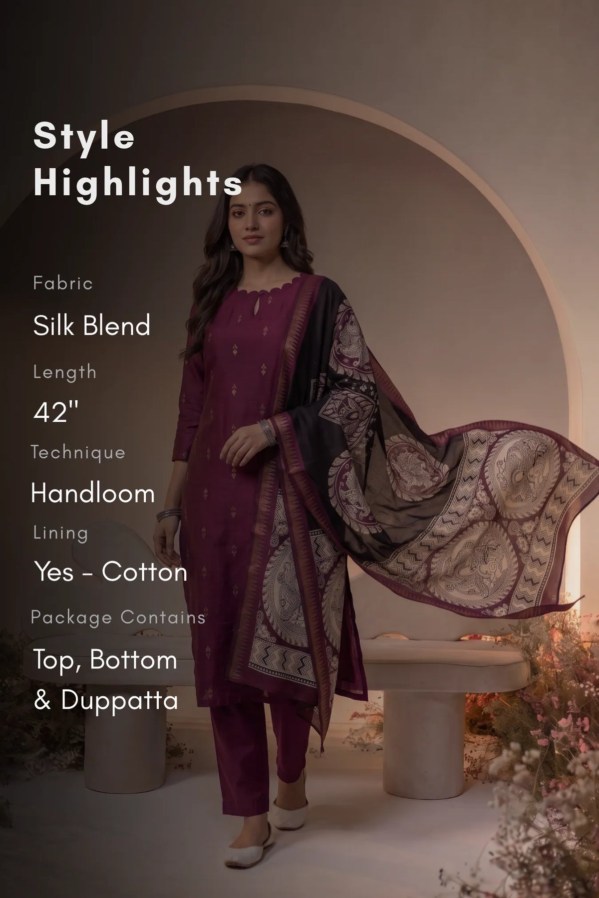 Gulabi Zari Magenta Silk Blend Handloom 3-Piece Kurta Set