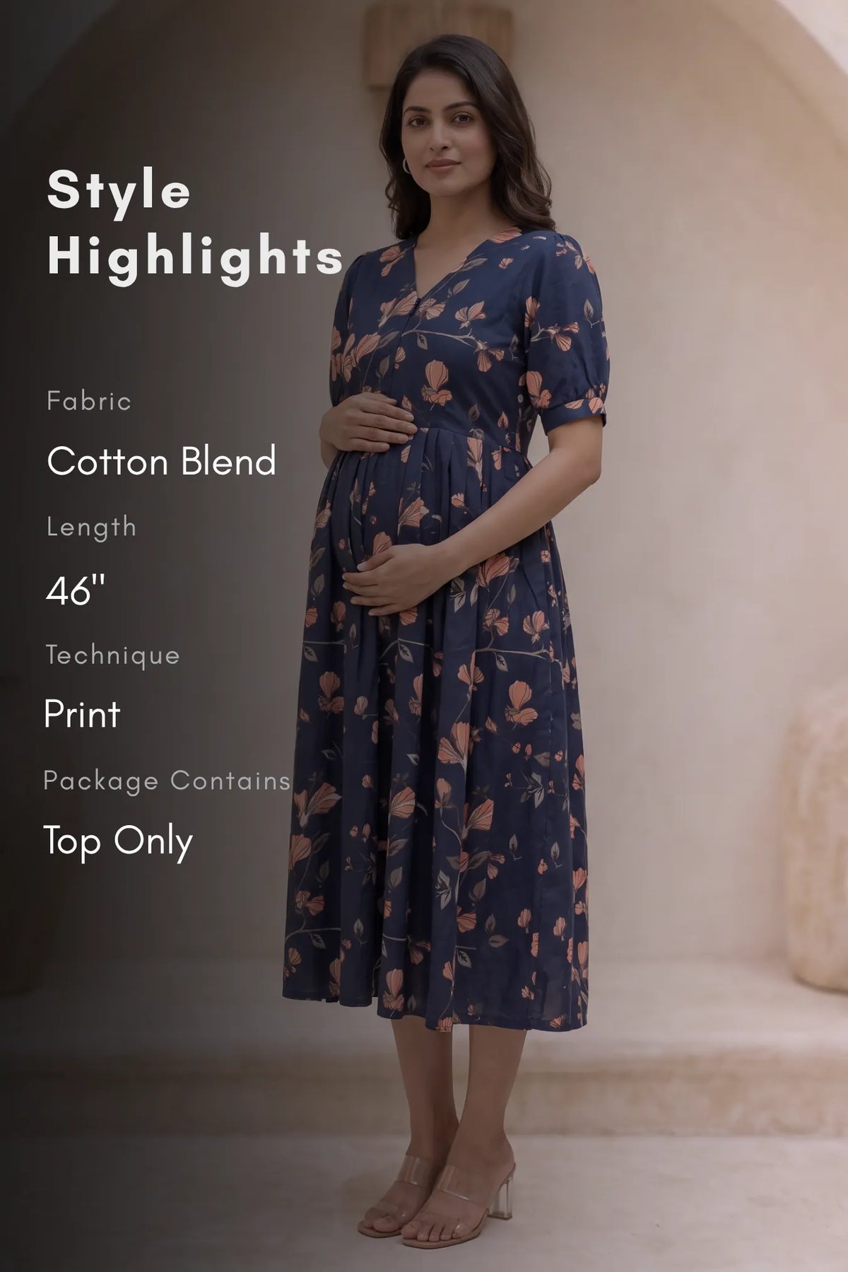 Calista Fern Navy Printed Maternity Maxi Dress with Center Zip