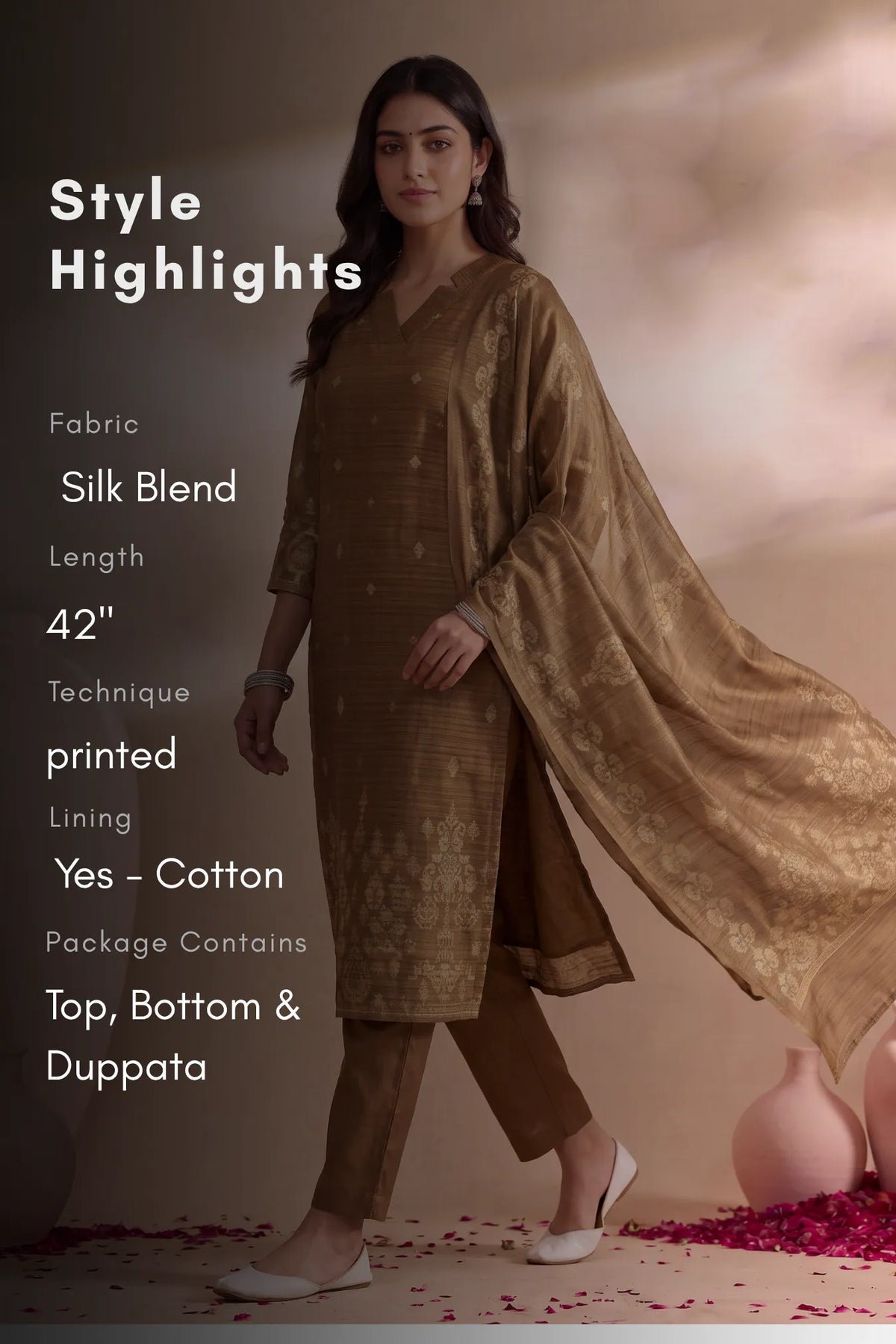 Oakwood Elegance Golden Yellow Silk Blend Printed 3-Piece Kurta Set