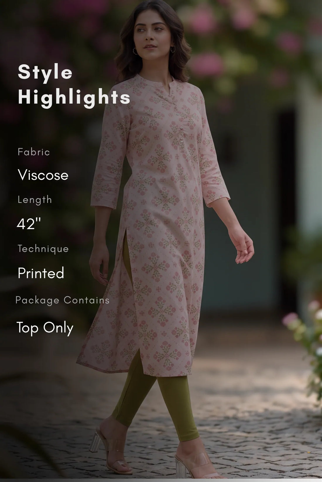 Sakura Grace Pink Viscose Printed Kurta