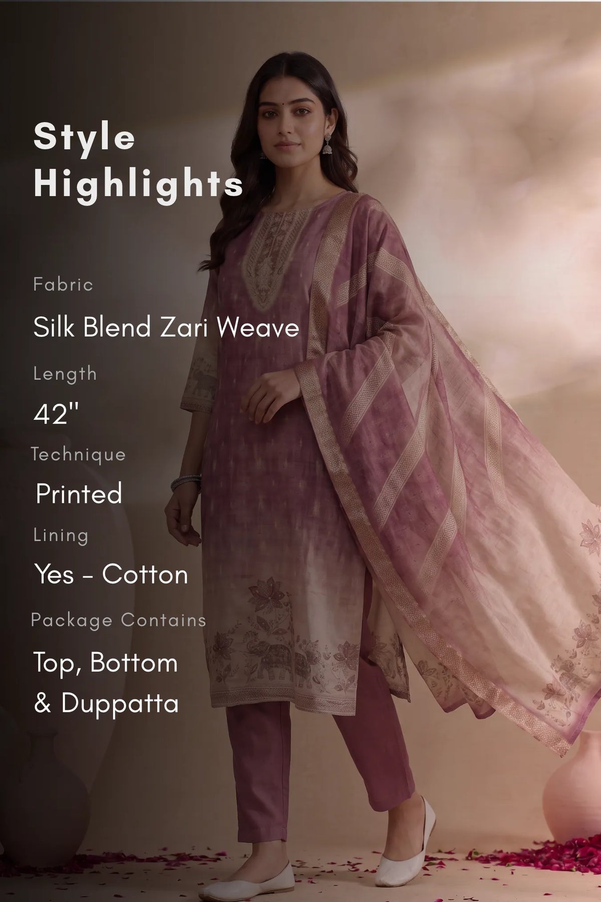 Royal Elephantino Pink Silk Blend Zari Weave 3-Piece Kurta Set