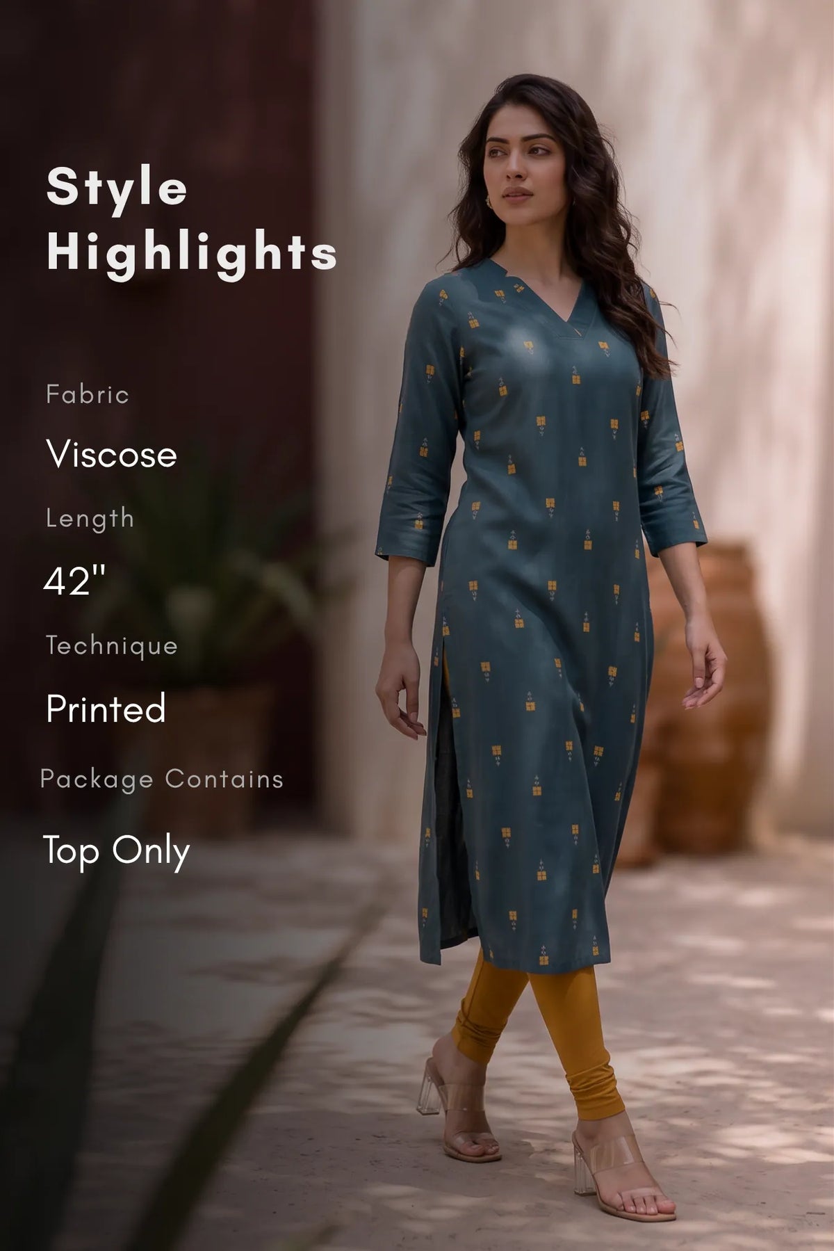 Teal Maze Teal Printed Viscose Printed Kurta