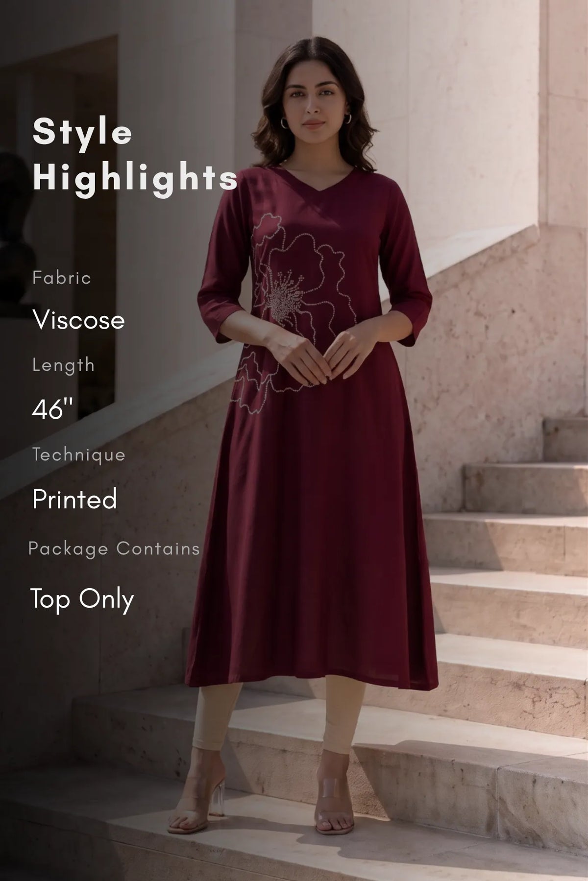 Scarlet Serenity Maroon Printed A-Line Dress