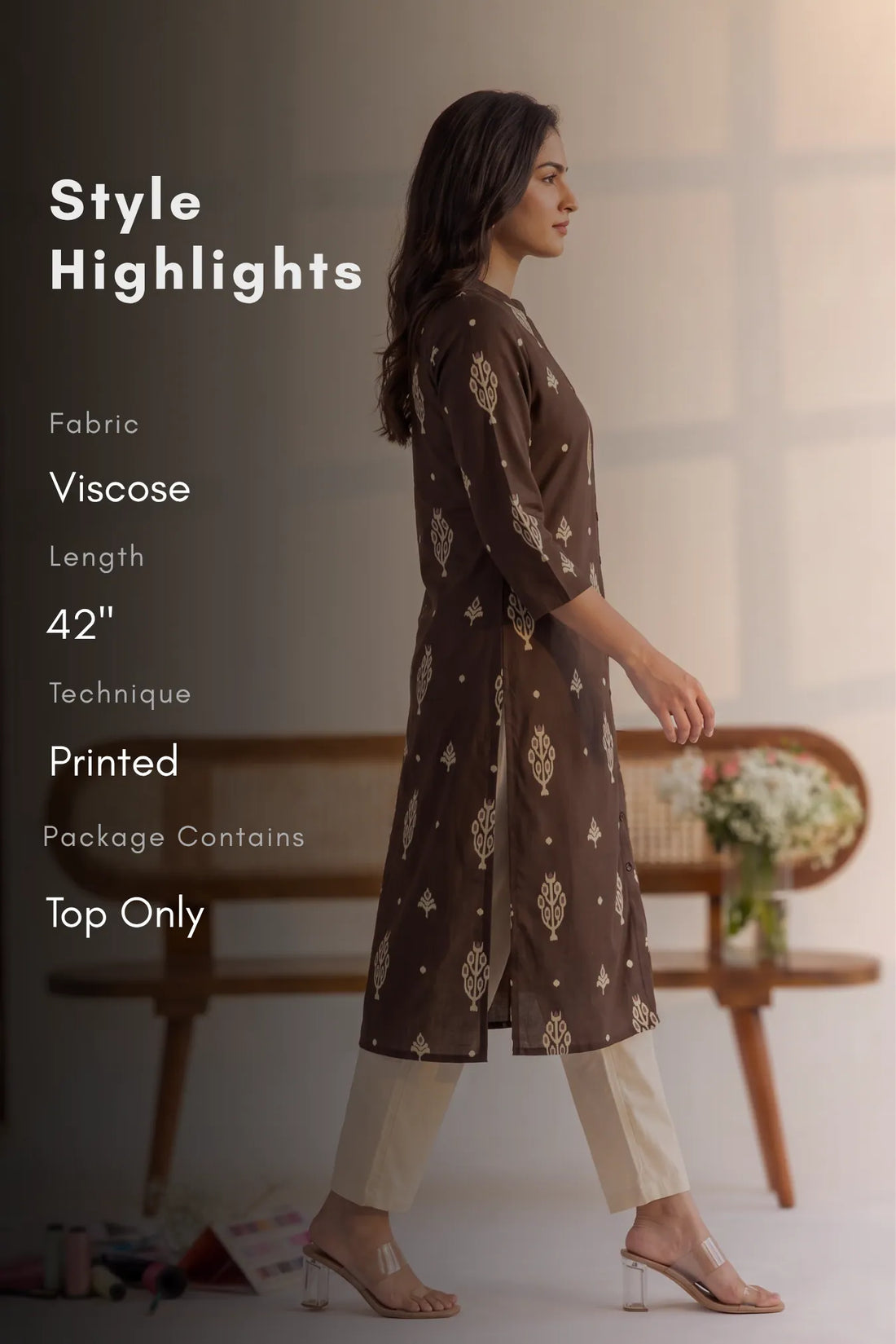 Woodland Muse Brown Viscose Printed Kurta