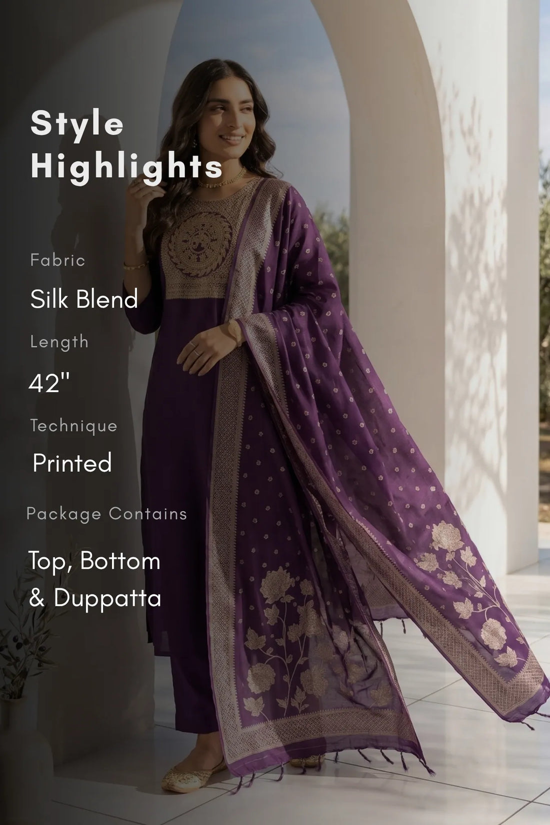 Amethyst Bloom Violet Silk Blend 3-Piece Kurta Set