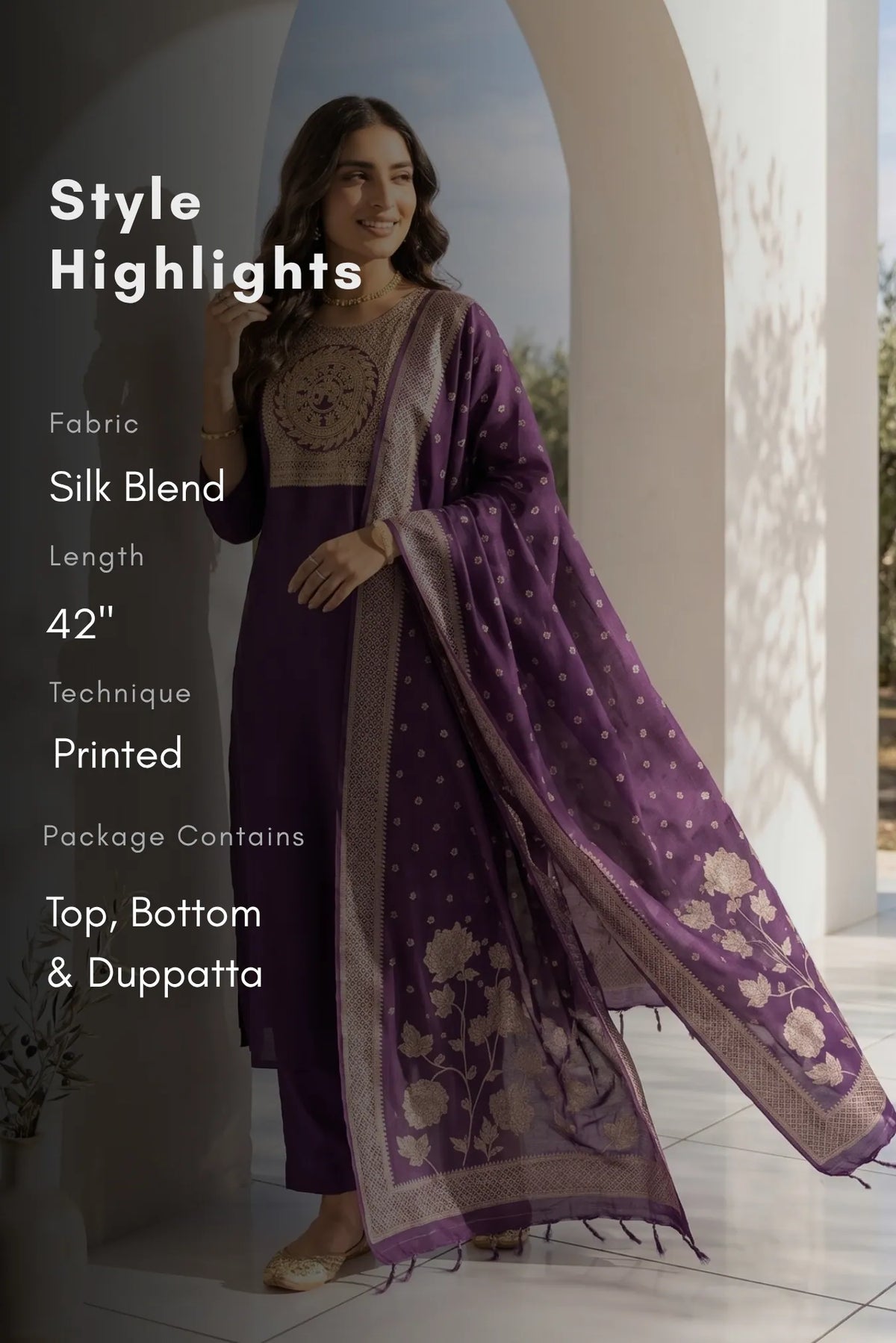 Amethyst Bloom Violet Silk Blend 3-Piece Kurta Set